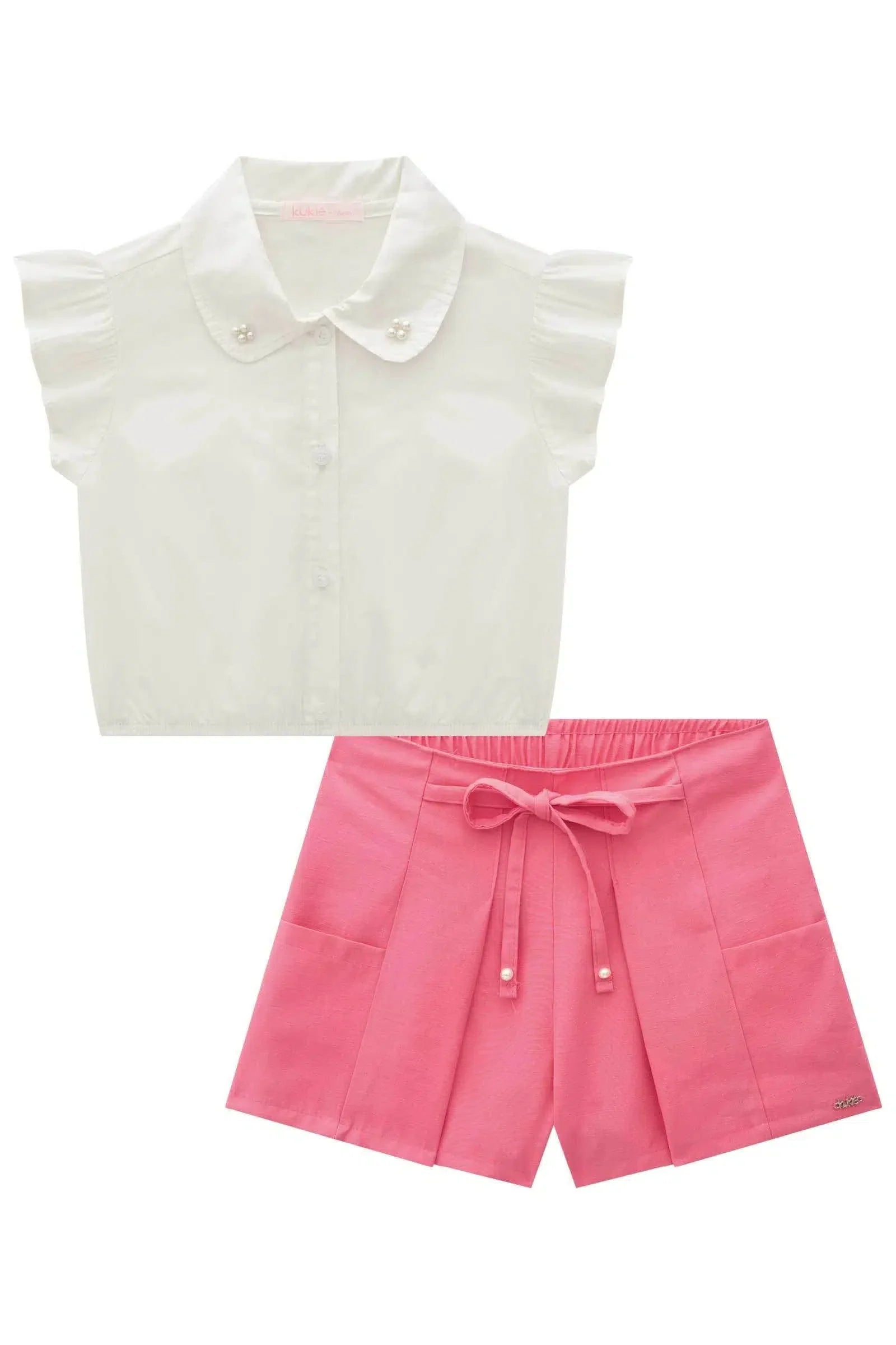 Conjunto Infantil Menina de Camisa em Tricoline e Shorts em Alfaiataria 81324 Kukiê