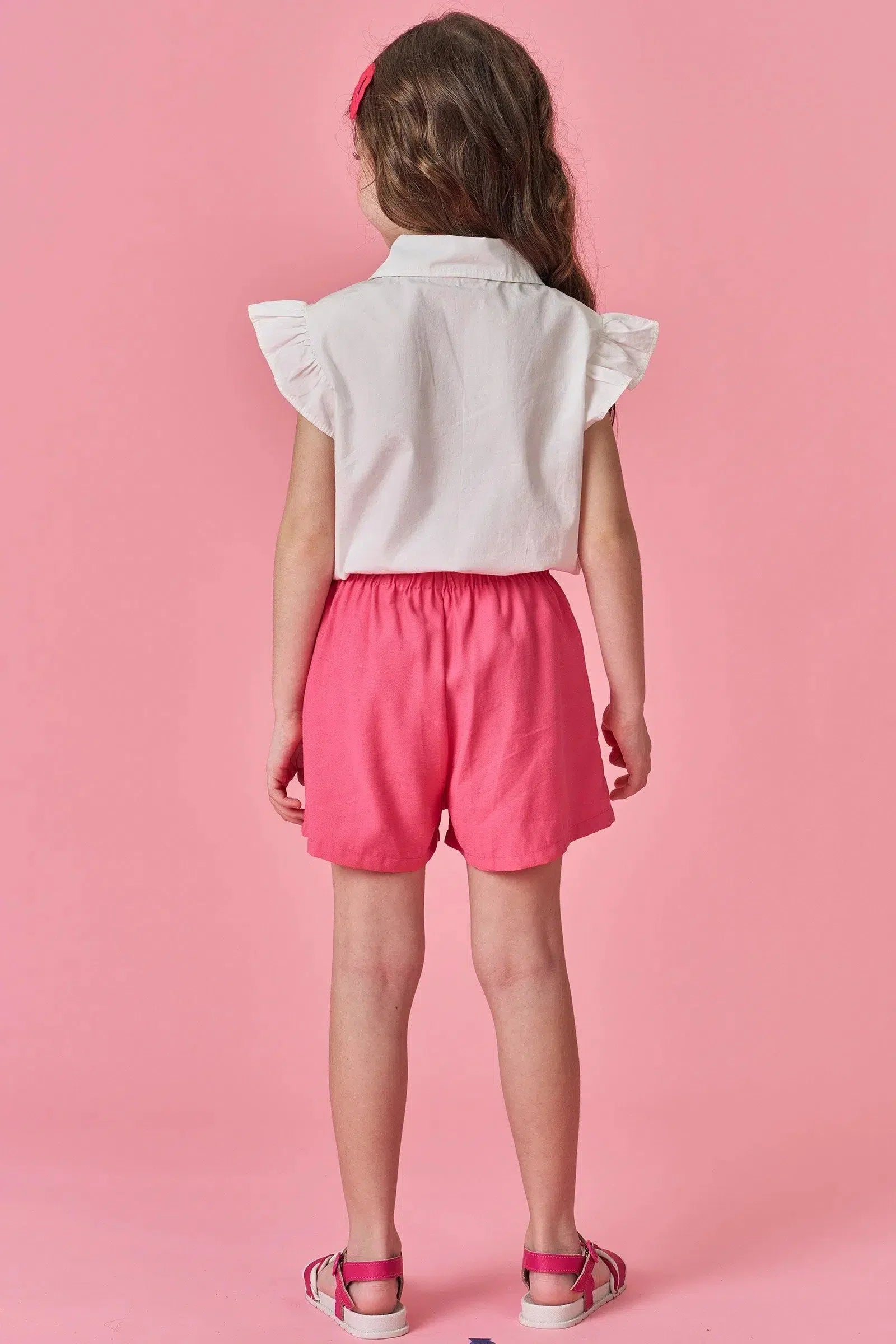 Conjunto Infantil Menina de Camisa em Tricoline e Shorts em Alfaiataria 81324 Kukiê