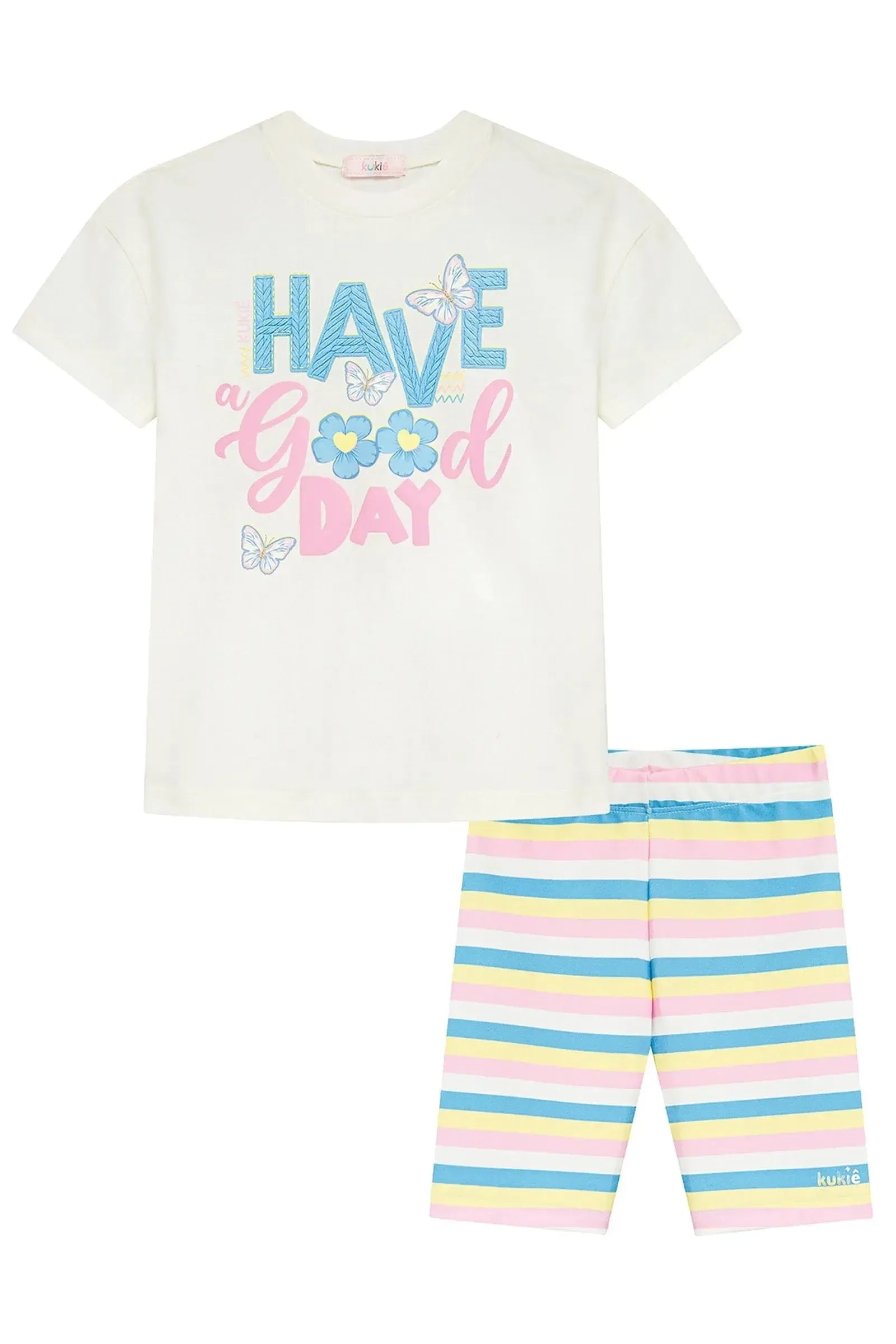 Conjunto de Camiseta em Meia Malha e Bermuda Biker em Molecotton 96368 Kukiê Infantil Menina
