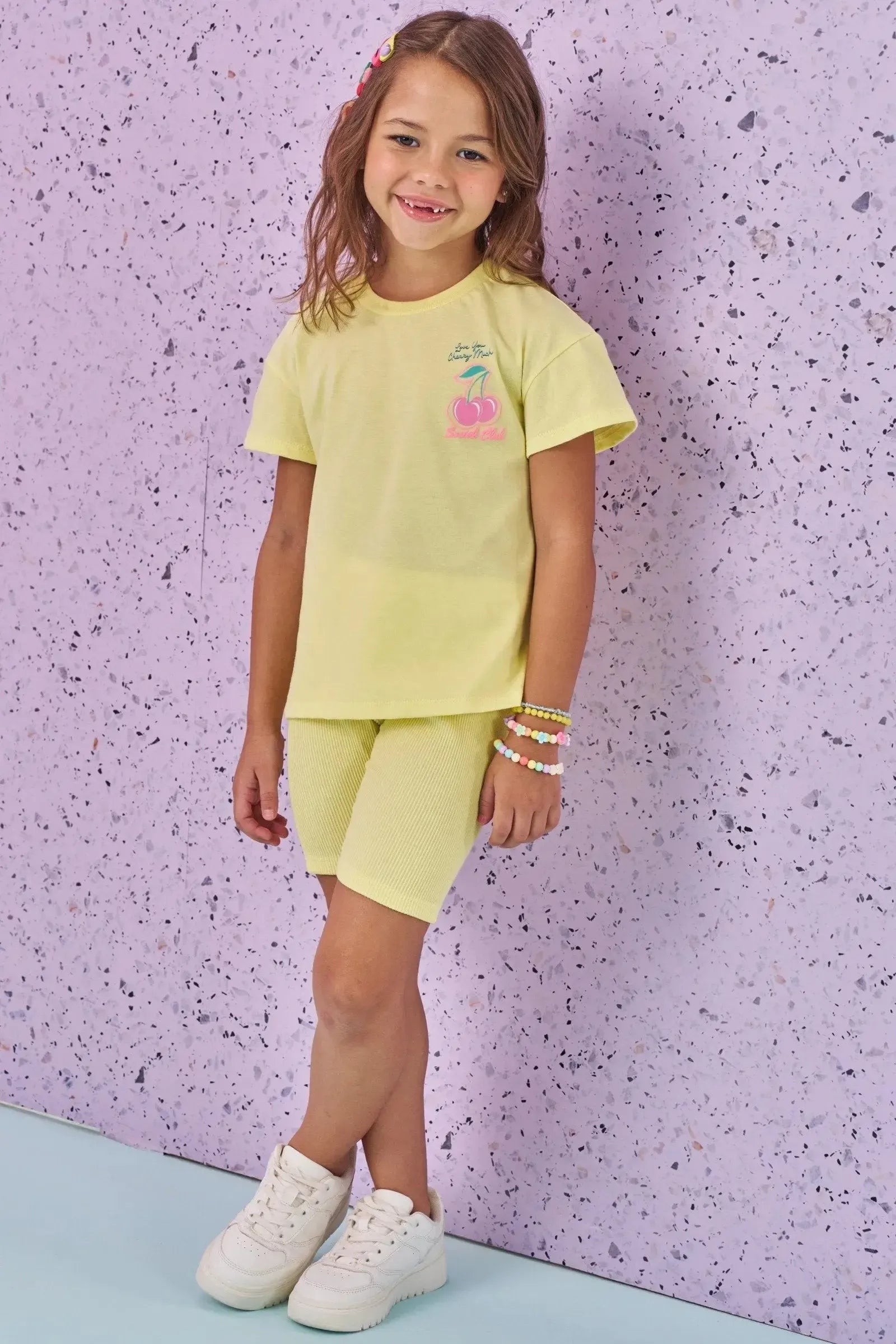 Conjunto de Camiseta em Meia Malha e Biker em Solft Line 88738 Kukiê Infantil Menina