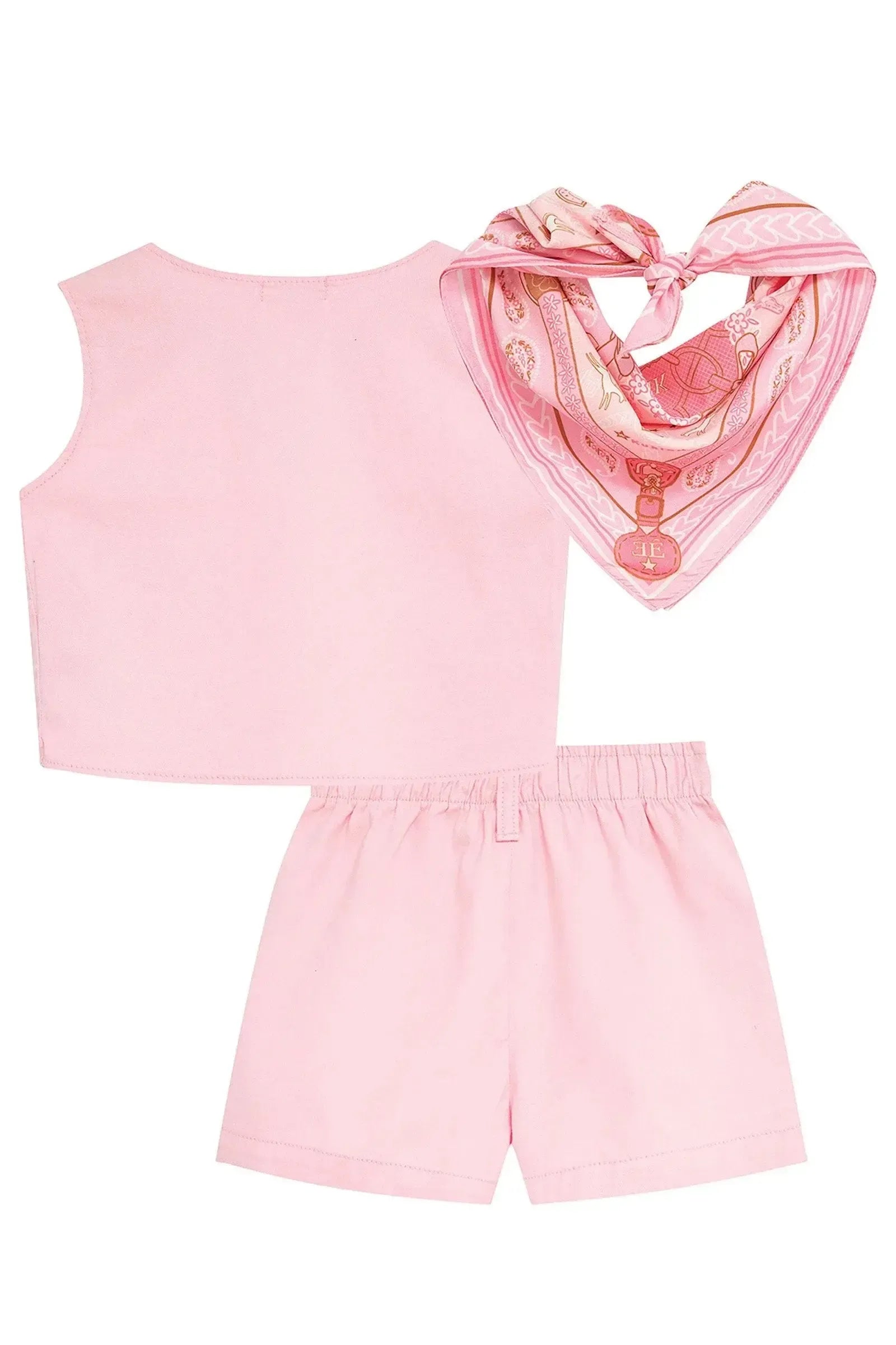 Conjunto de Colete e Shorts e em Sarja com Elastano (Acompanha Lenço) 95957 Kukiê Infantil Menina