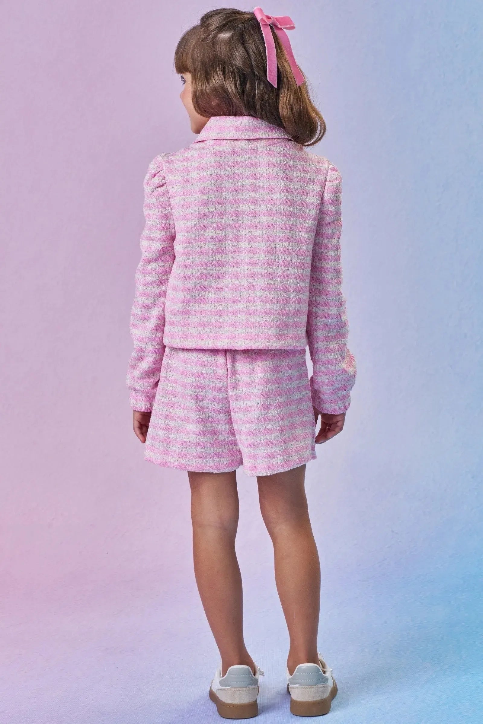 Conjunto de Jaqueta Boxy e Short Saia em Malha Tweed 89678 Infanti Infantil Menina