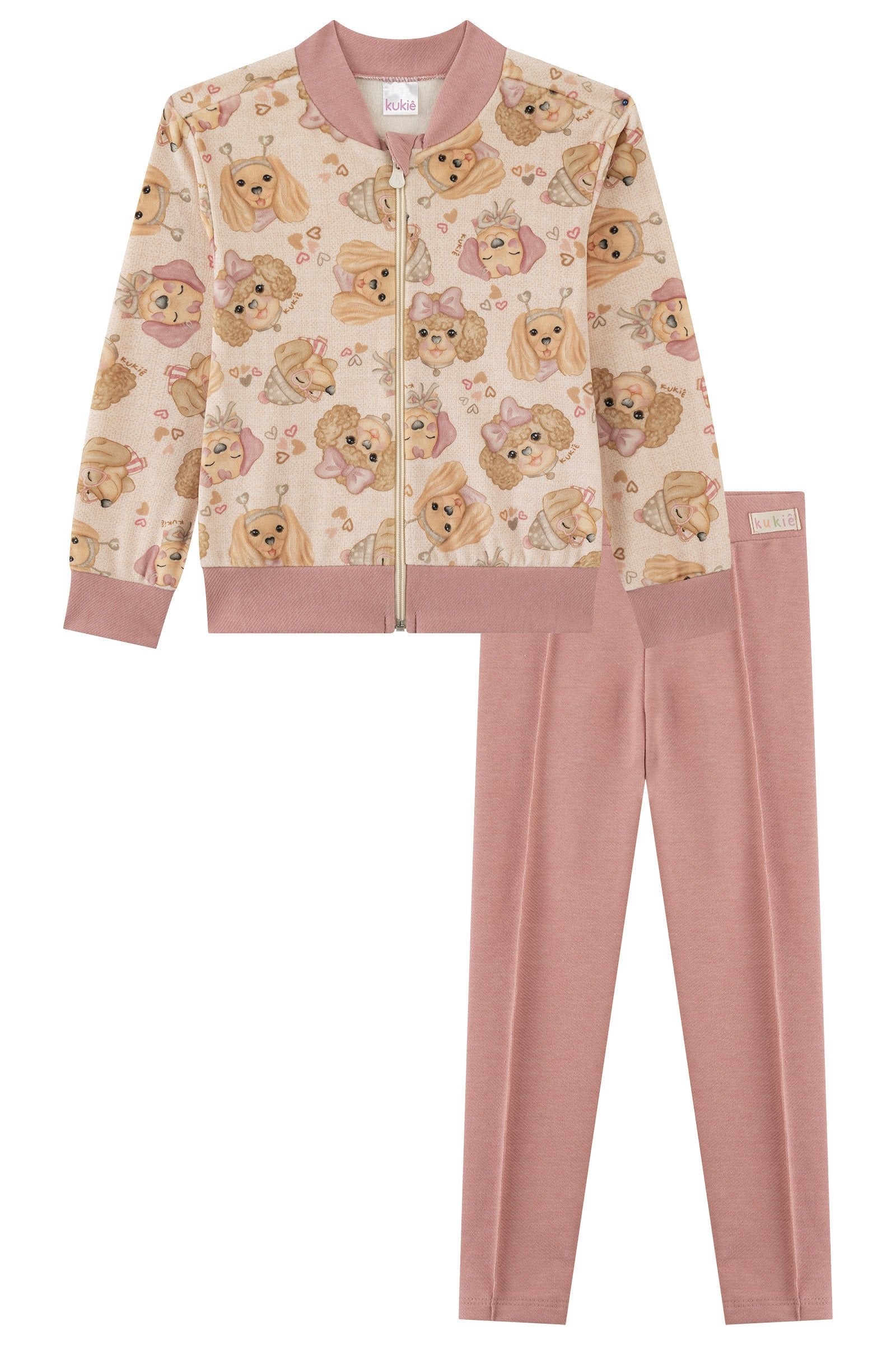 Conjunto de Jaqueta em Fleece Luxo e Calça Legging em Cotton Jeans 90893 Kukiê Bebê Menina