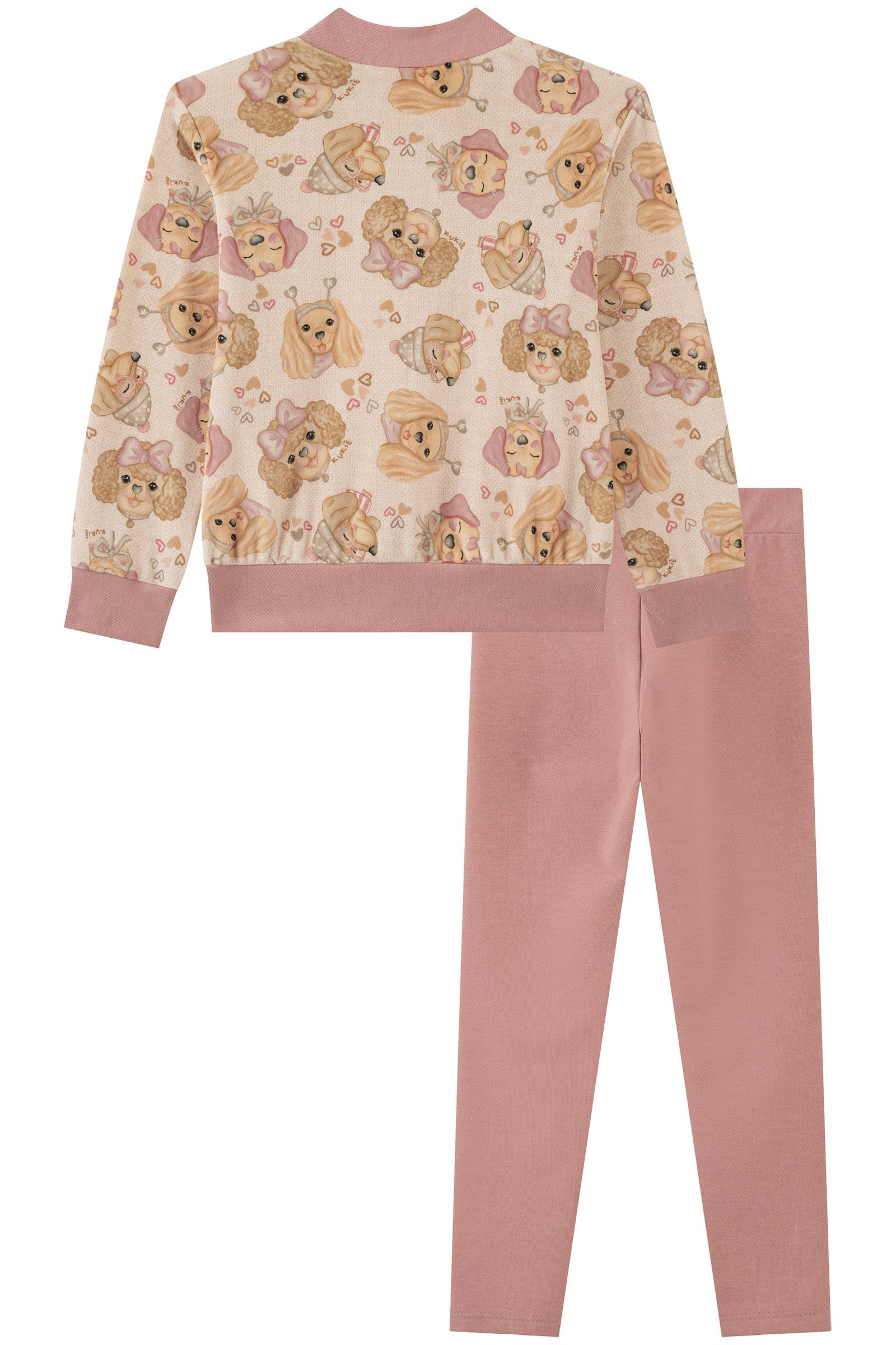 Conjunto de Jaqueta em Fleece Luxo e Calça Legging em Cotton Jeans 90893 Kukiê Bebê Menina