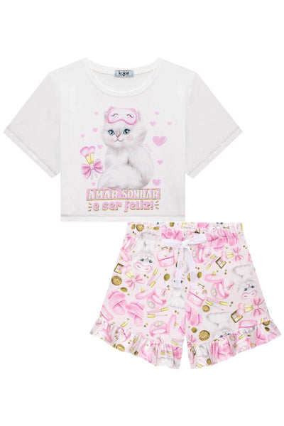 Conjunto de Pijama de Blusa Boxy Over e Shorts em Malha Comfy 75067 Kukiê