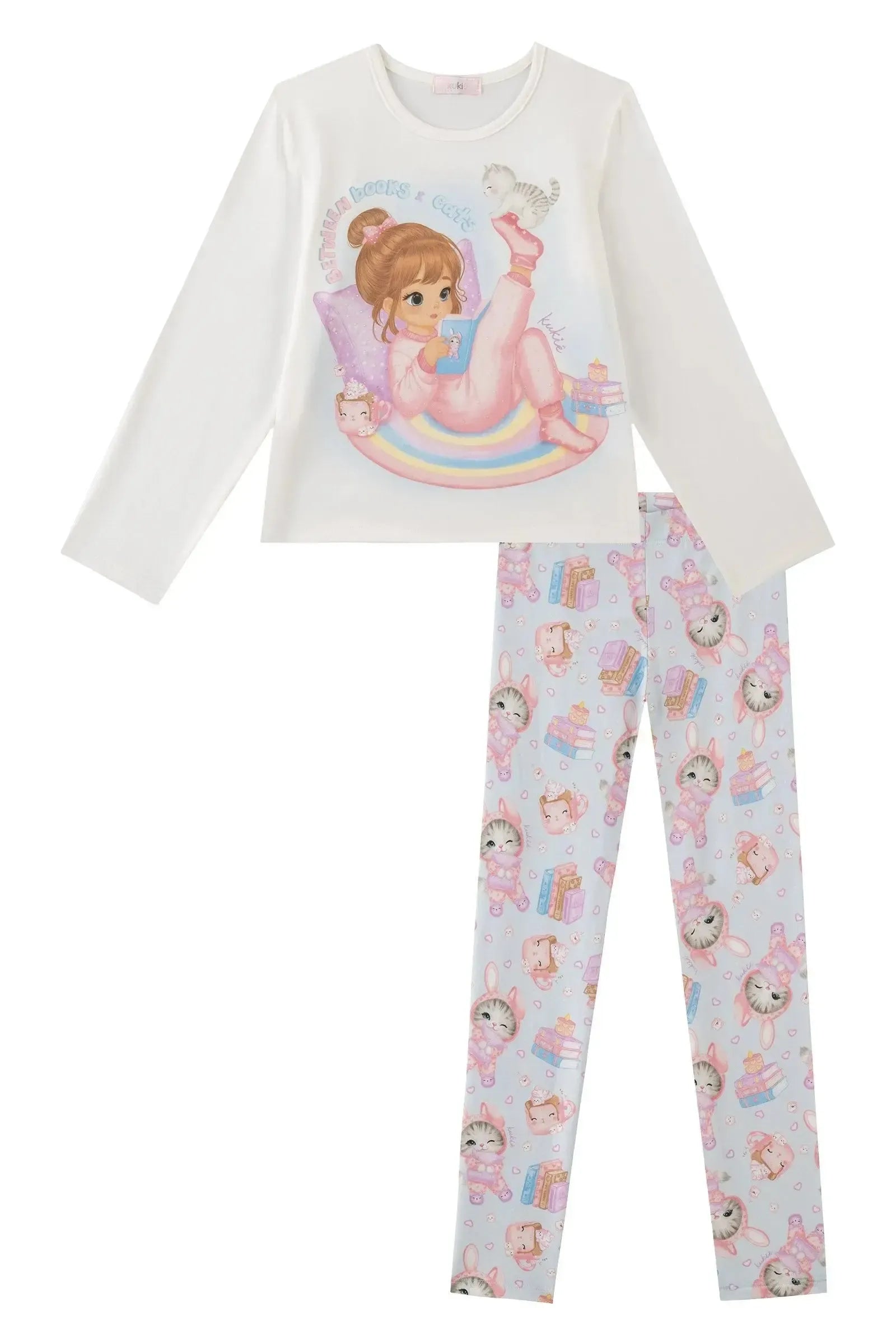 Conjunto de Pijama de Blusa e Calça em Malha Comfy 89279 Kukiê Infantil Menina