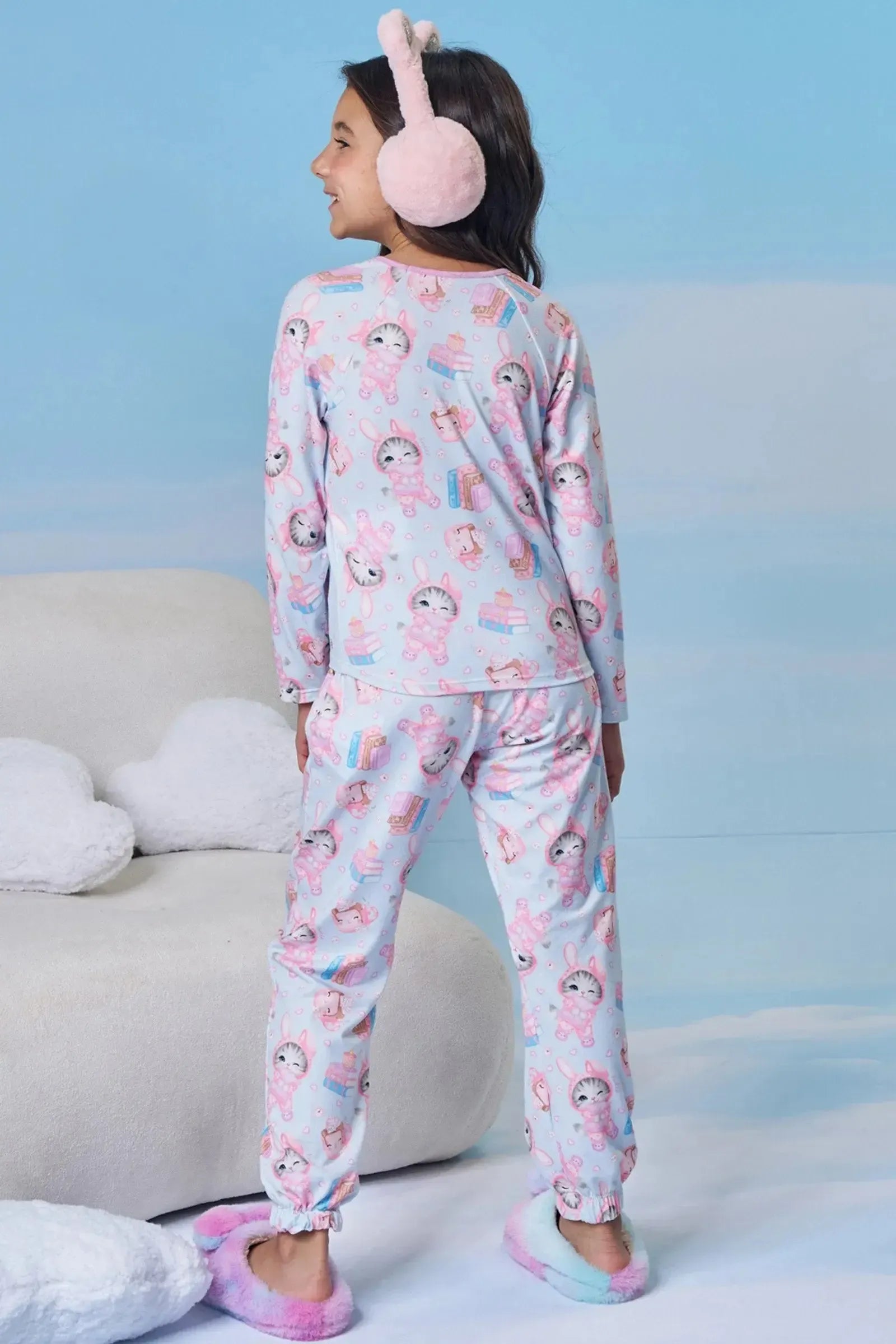 Conjunto de Pijama de Blusa e Calça em Malha Comfy 92503 Kukiê Infantil Menina