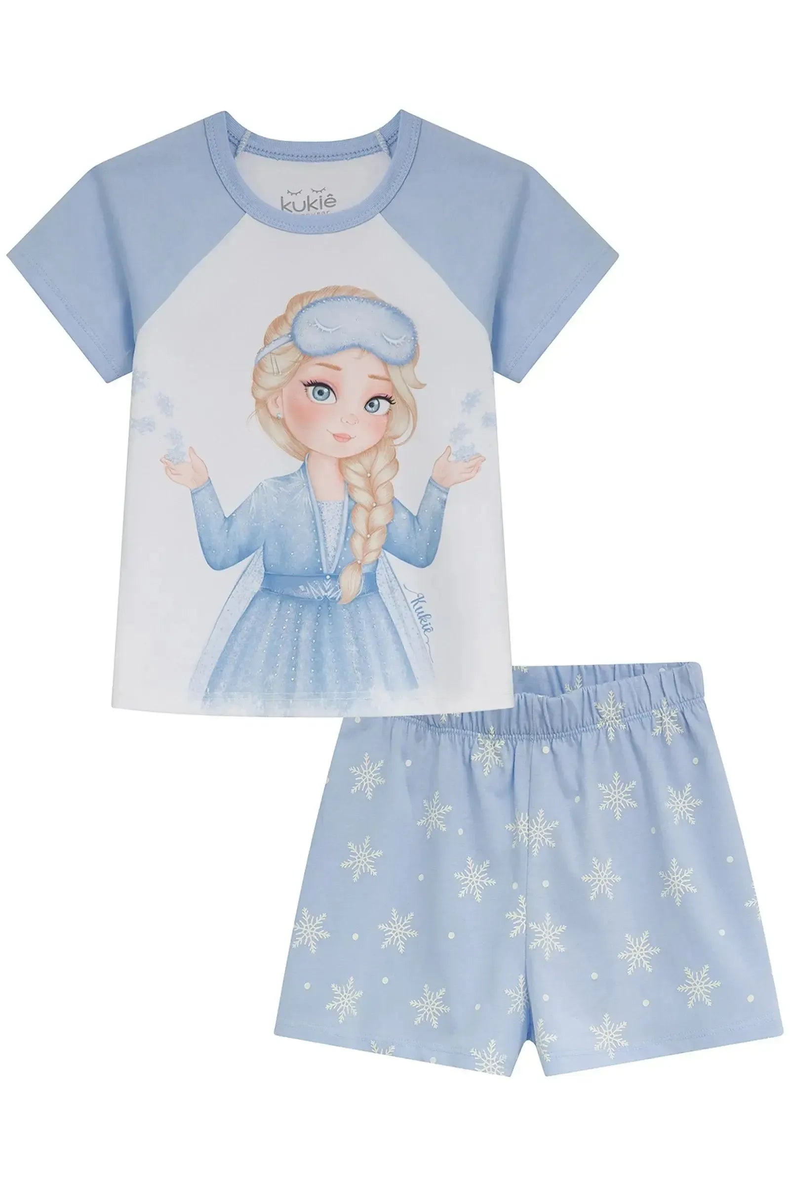Conjunto de Pijama de Blusa e Shorts em Meia Malha 94280 Kukiê Infantil Menina