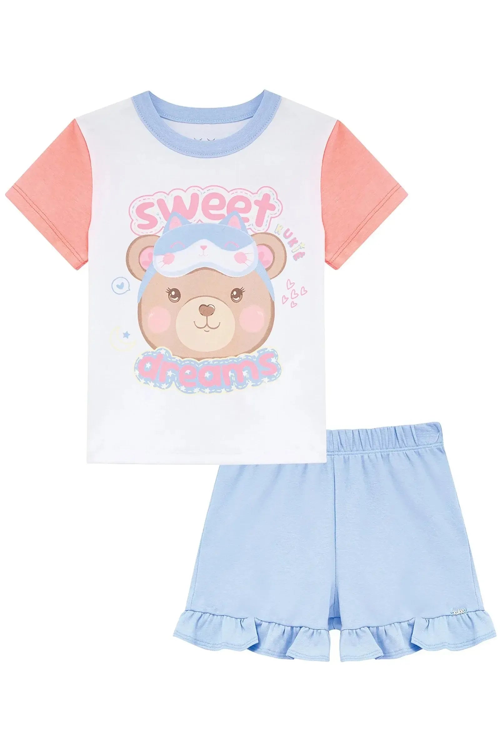 Conjunto de Pijama de Blusa e Shorts em Meia Malha 94315 Kukiê Infantil Menina