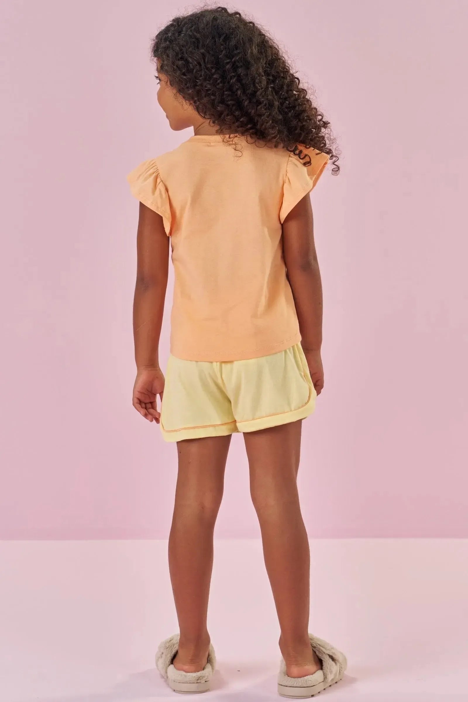 Conjunto de Pijama de Blusa em Flamê e Shorts em Meia Malha 88747 Kukiê Infantil Menina