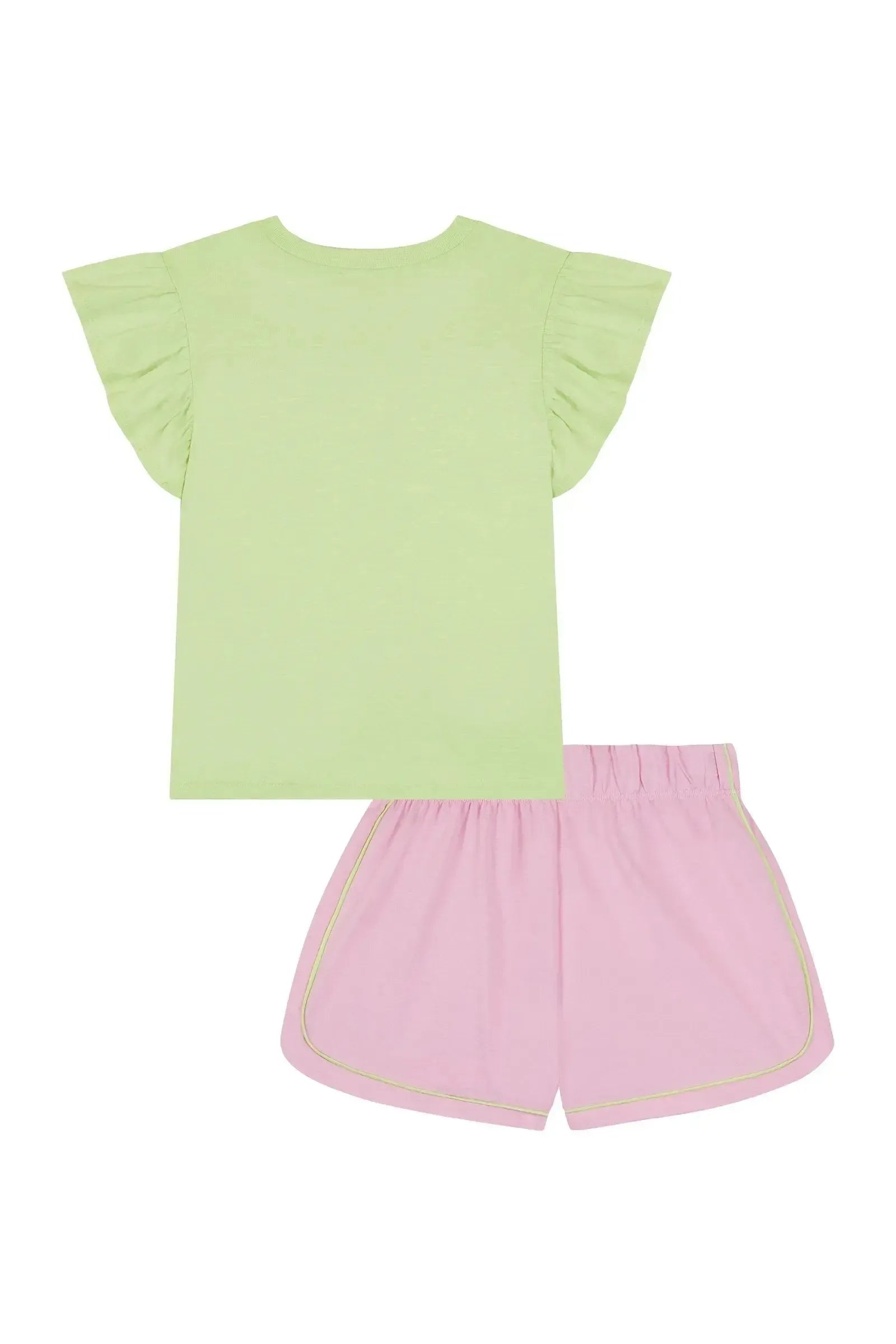 Conjunto de Pijama de Blusa em Meia Malha Flamê e Shorts em Meia Malha 86966 Kukiê Infantil Menina