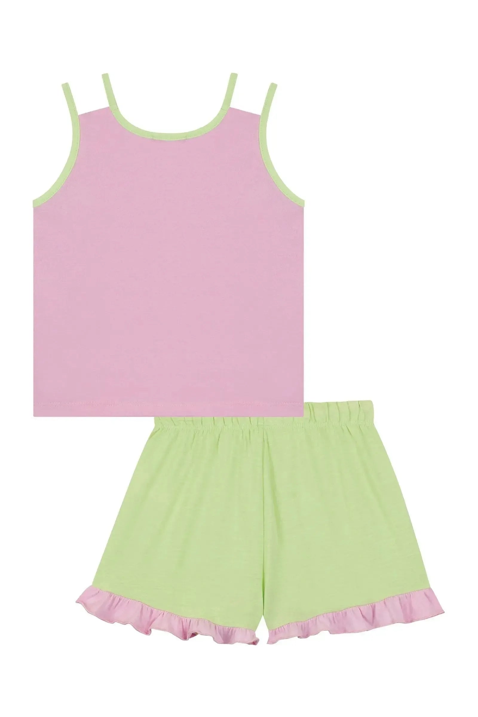 Conjunto de Pijama de Regata em Meia Malha e Shorts em Meia Malha Flamê 86971 Kukiê Infantil Menina