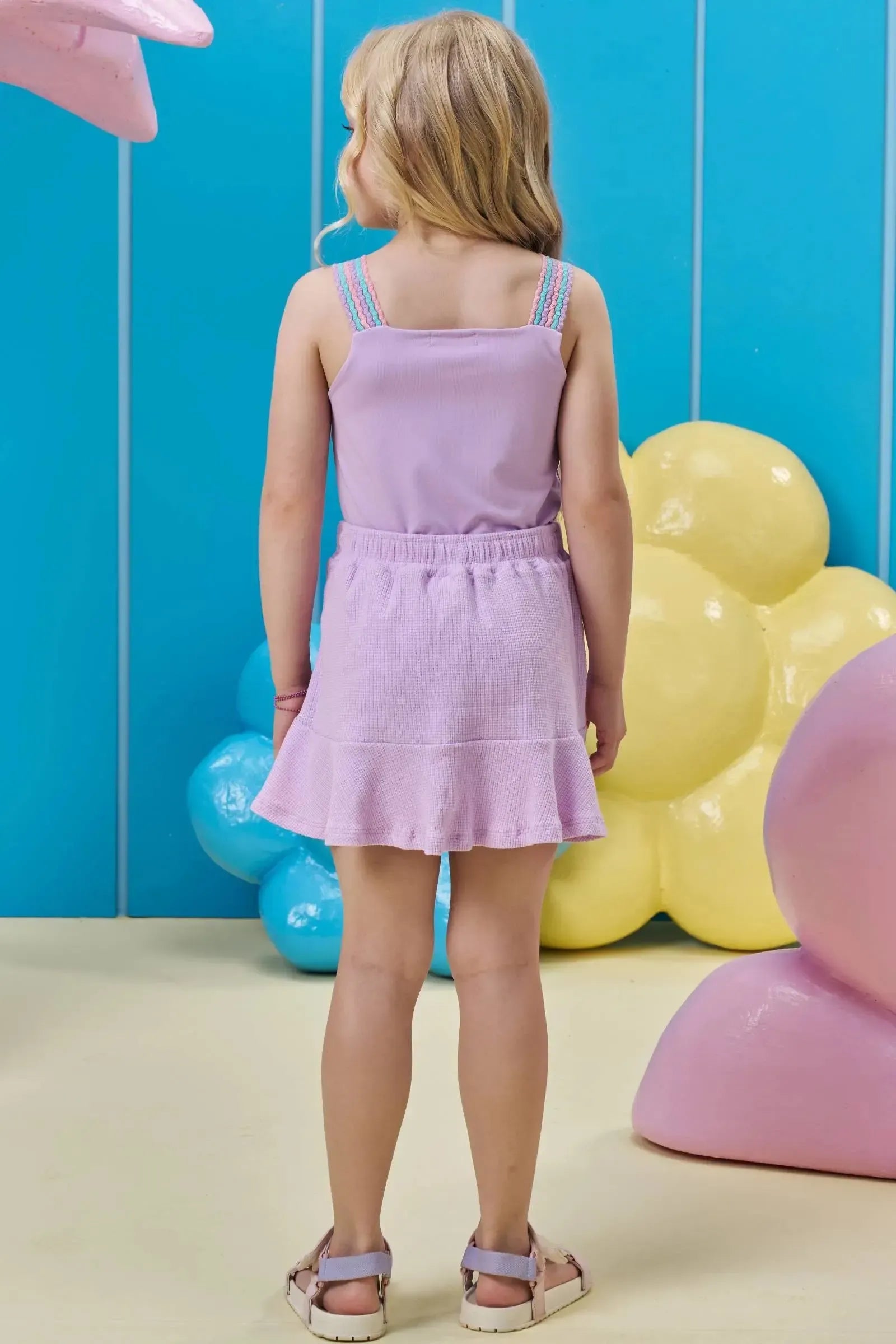 Conjunto de Regata e Saia em Malha Waffle (com Shorts Embutido) 97233 Kukiê Infantil Menina