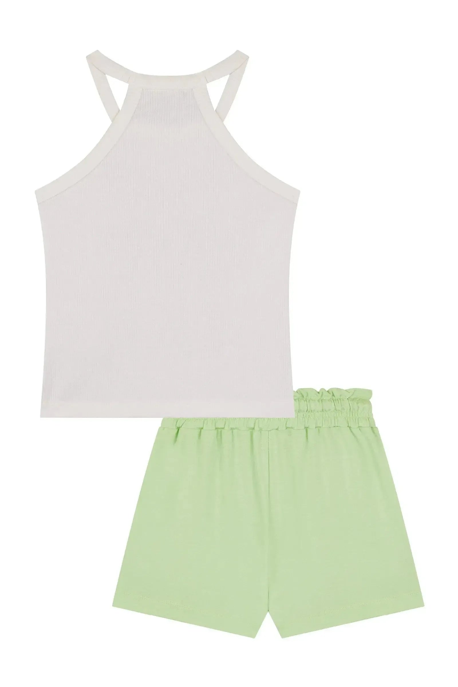 Conjunto de Regata em Canelado e Shorts em Molevisco 86501 Kukiê Infantil Menina