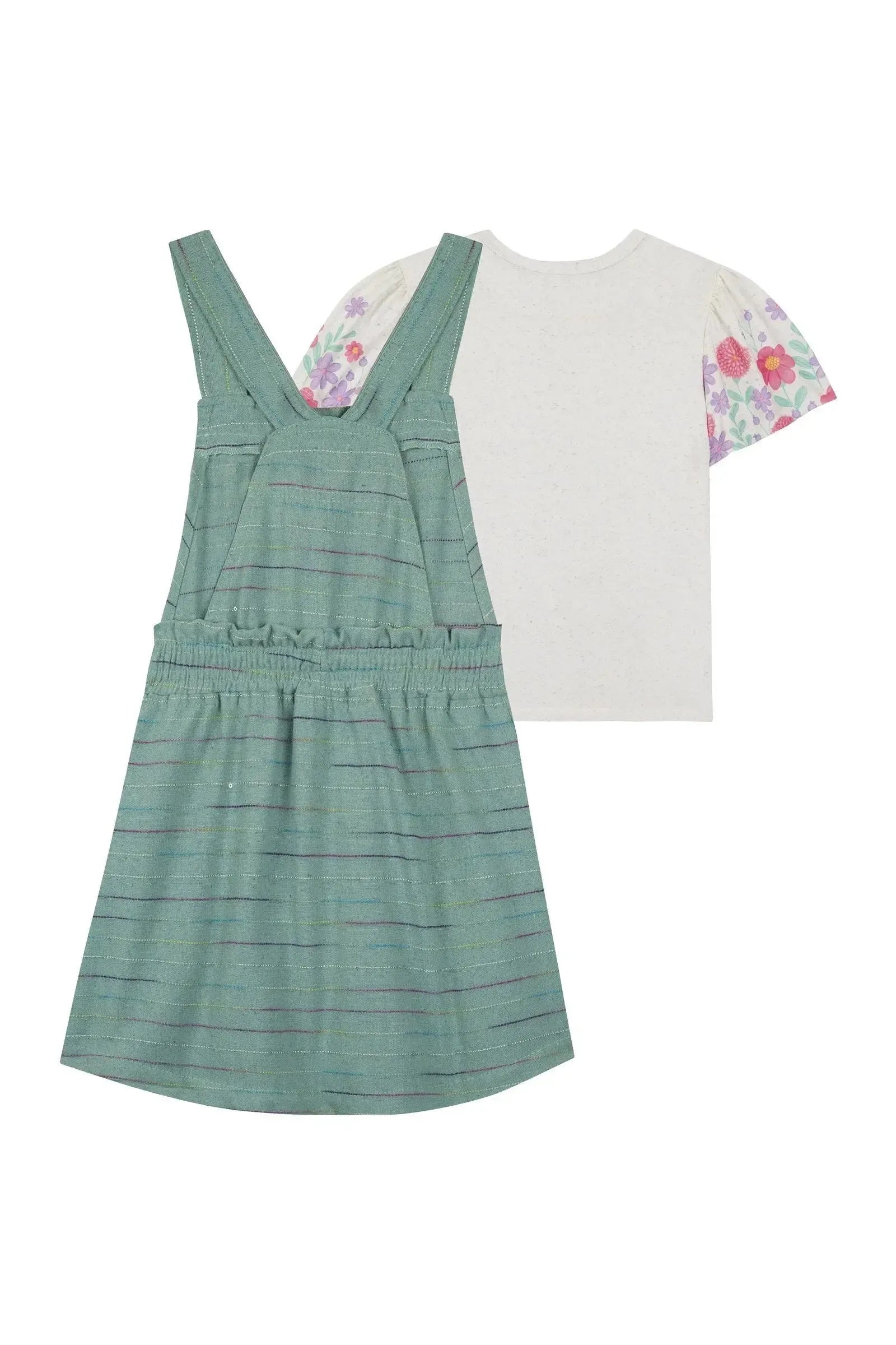 Conjunto de Salopete em Linho Rajado e Blusa em Malha Power Linho 88950 Kukiê Infantil Menina