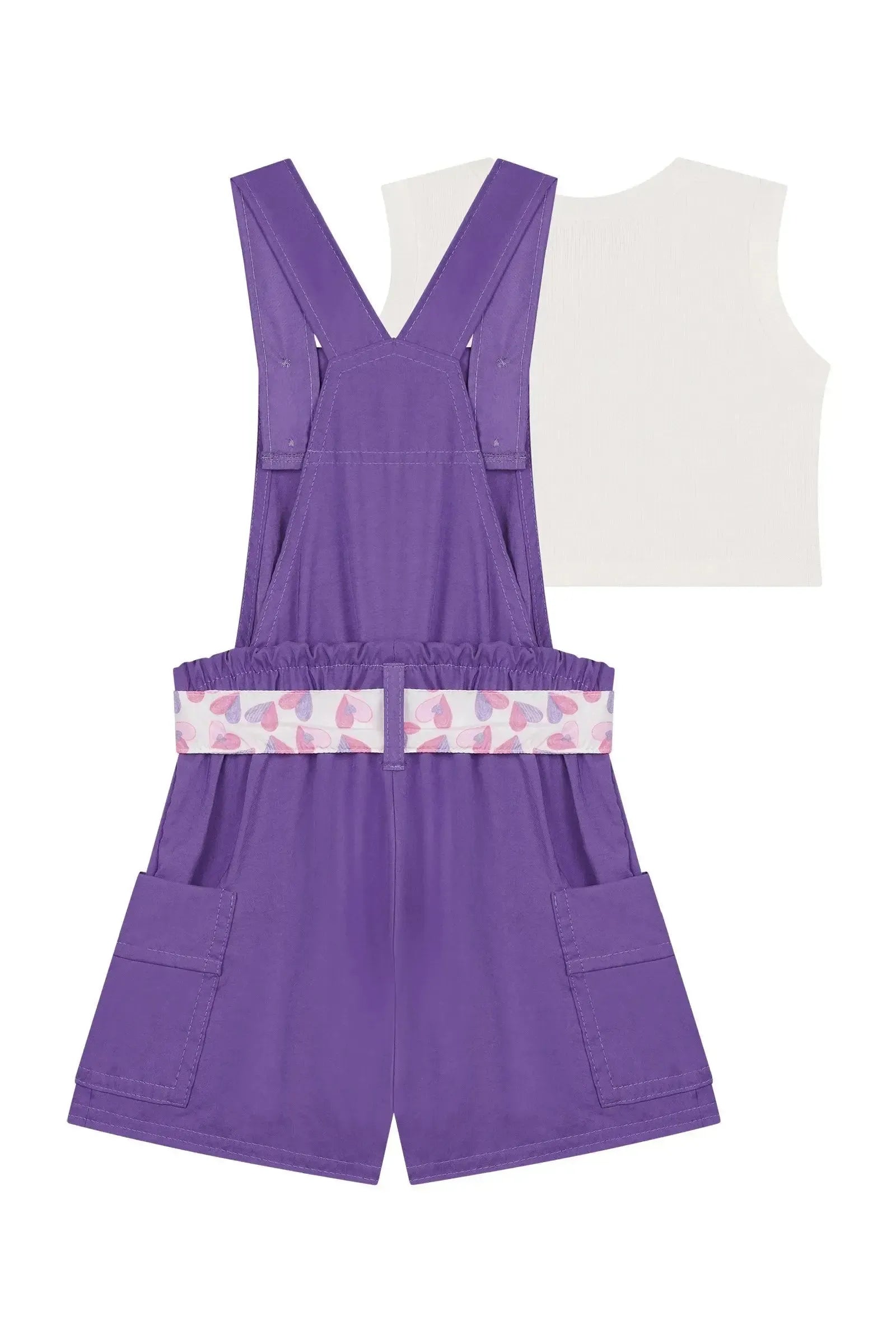 Conjunto de Top Cropped em Canelado e Jardineira em Cupro 87314 Kukiê Infantil Menina