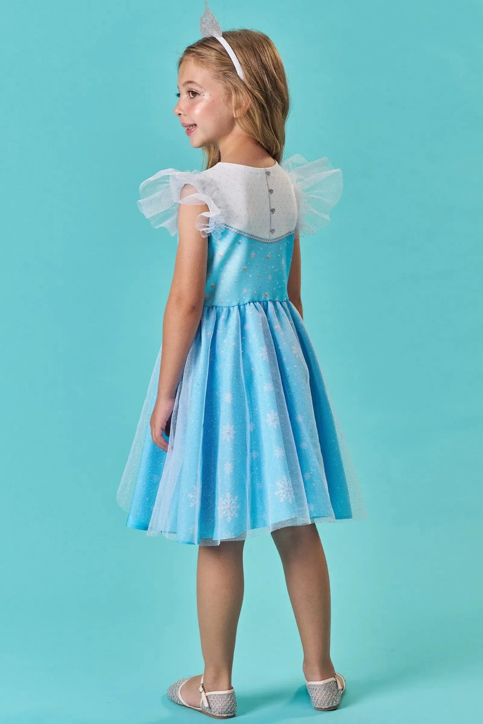 Fantasia de Princesa Do Gelo em Fly Tech e Tule Glitter. Acompanha Tiara 85751 Infanti Infantil Menina