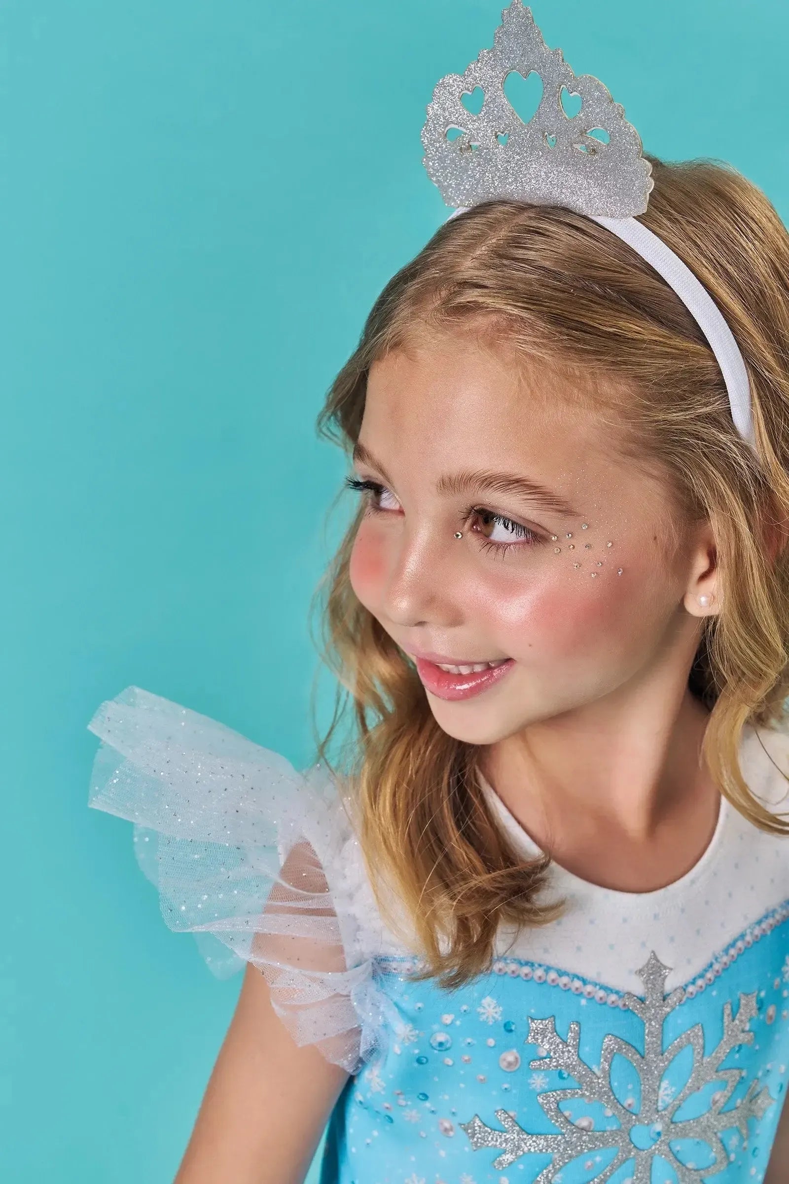 Fantasia de Princesa Do Gelo em Fly Tech e Tule Glitter. Acompanha Tiara 85751 Infanti Infantil Menina