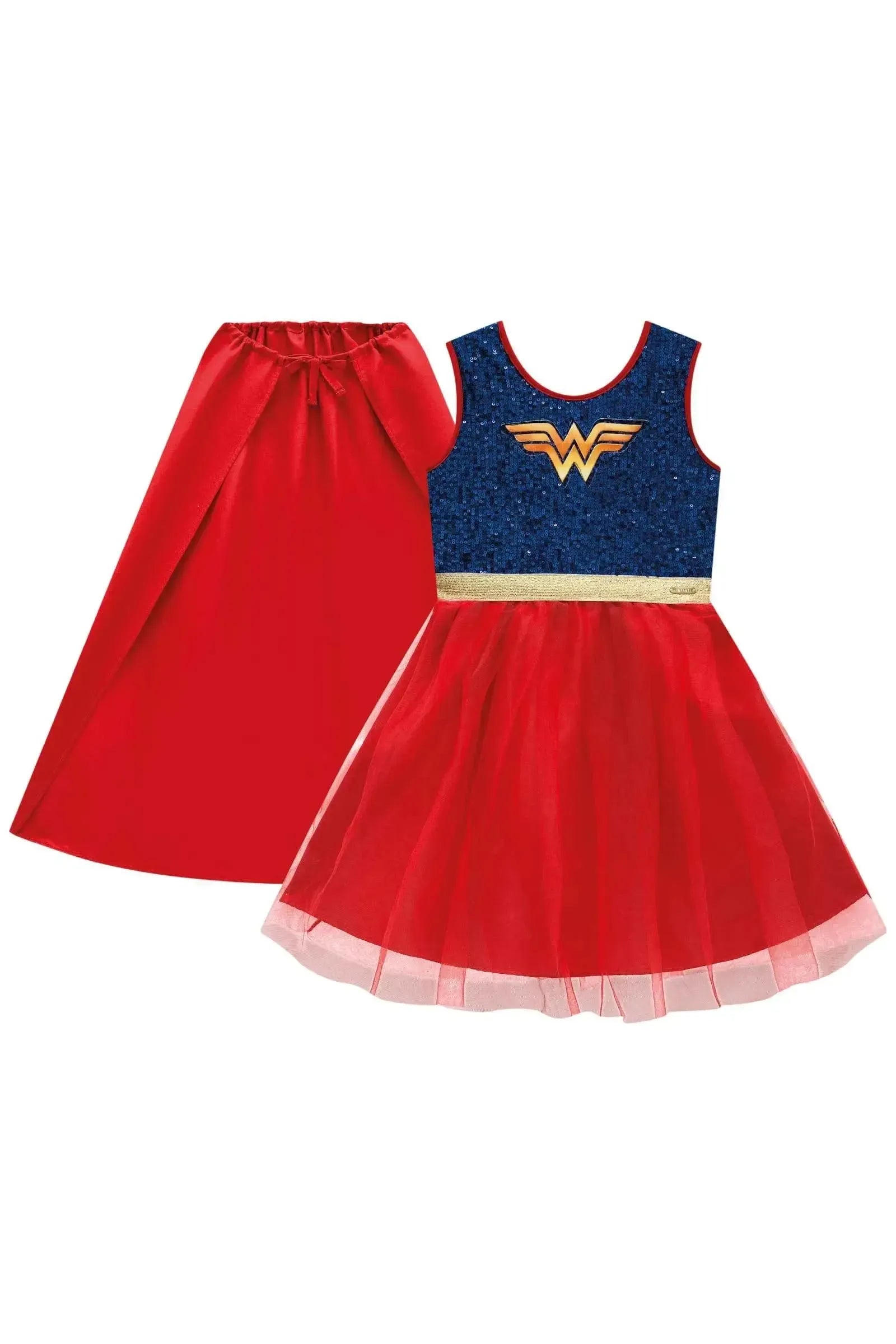 Fantasia de Super-heroína em Paetê e Tule. Acompanha Capa 85839 Infanti Infantil Menina