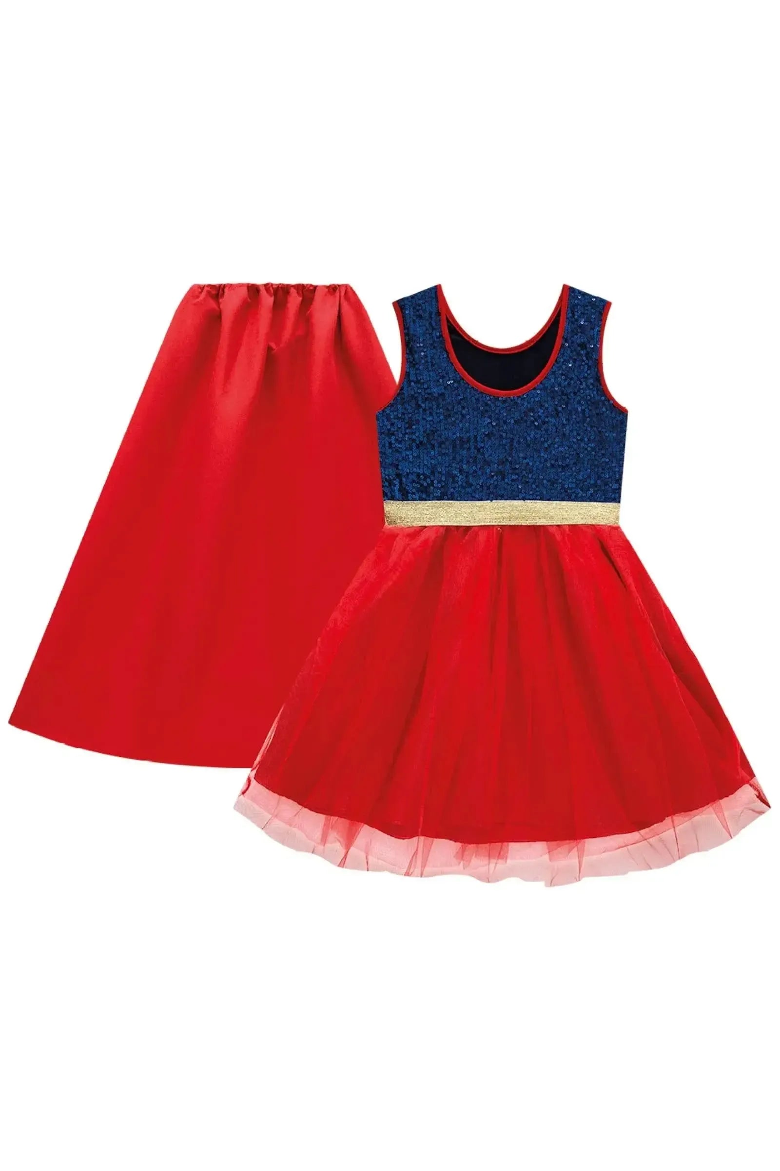 Fantasia de Super-heroína em Paetê e Tule. Acompanha Capa 85839 Infanti Infantil Menina