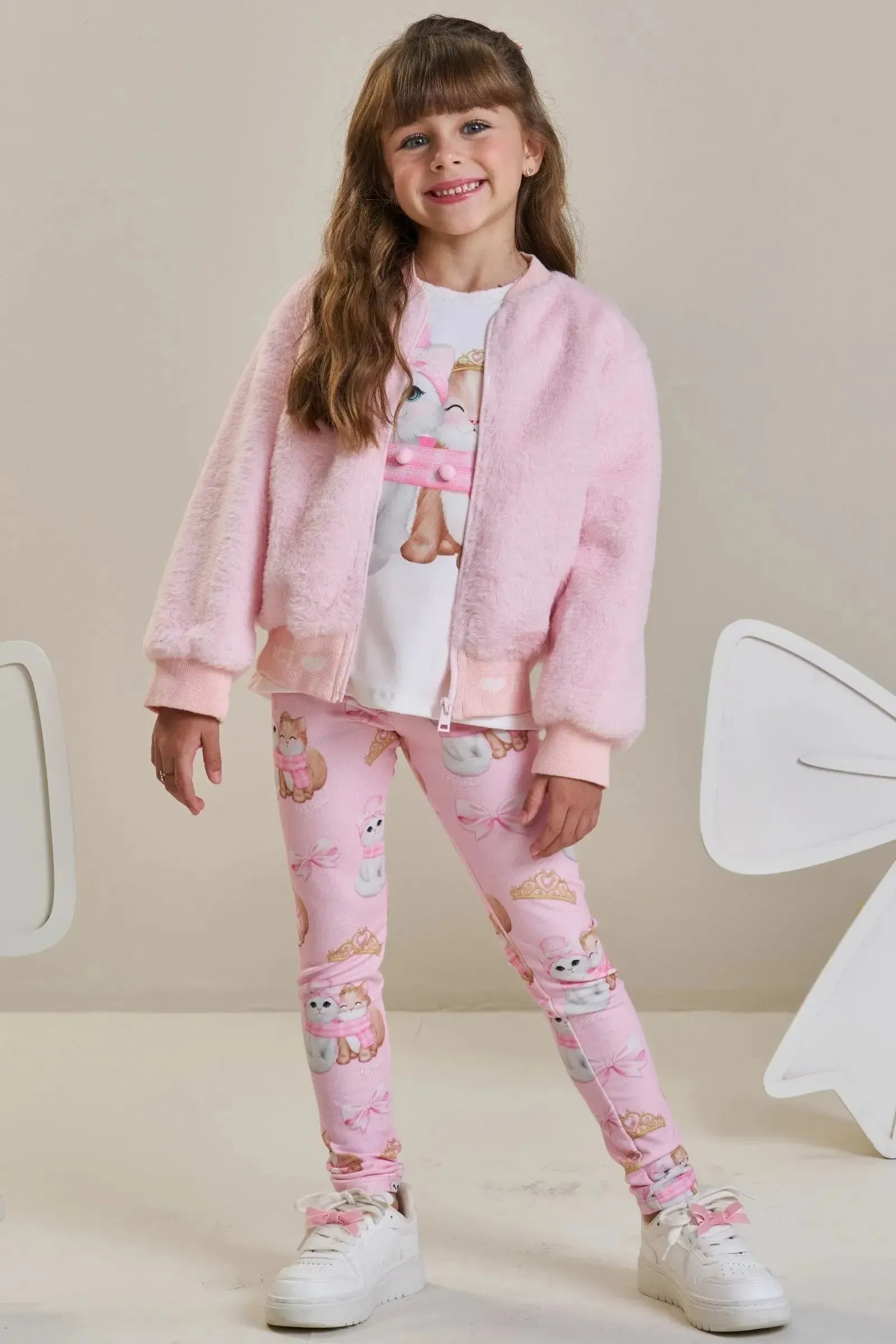 Jaqueta Bomber em Pelo Liso 89765 Infanti Infantil Menina