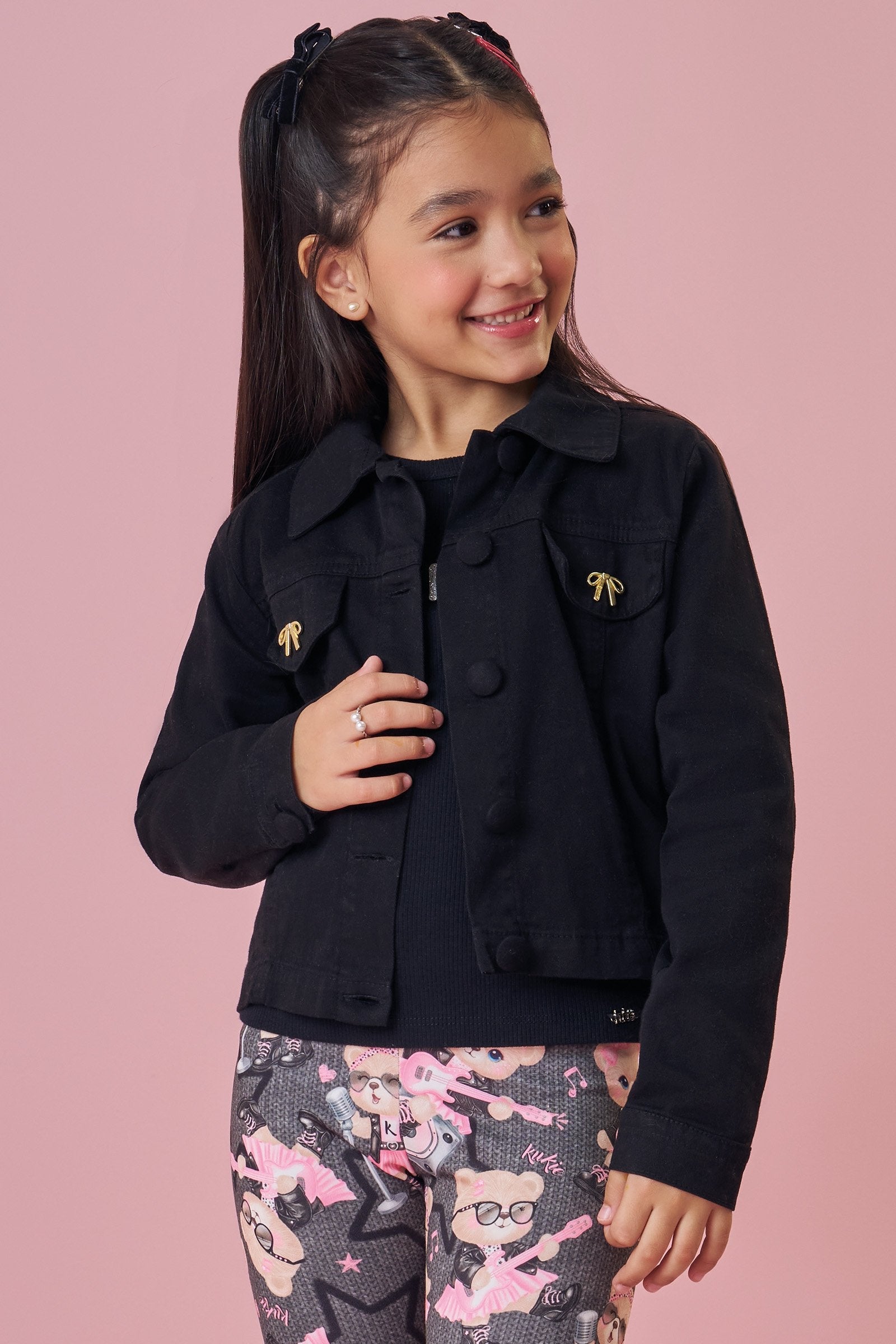 Jaqueta Boxy Over em Sarja com Elastano 89873 Kukiê Infantil Menina