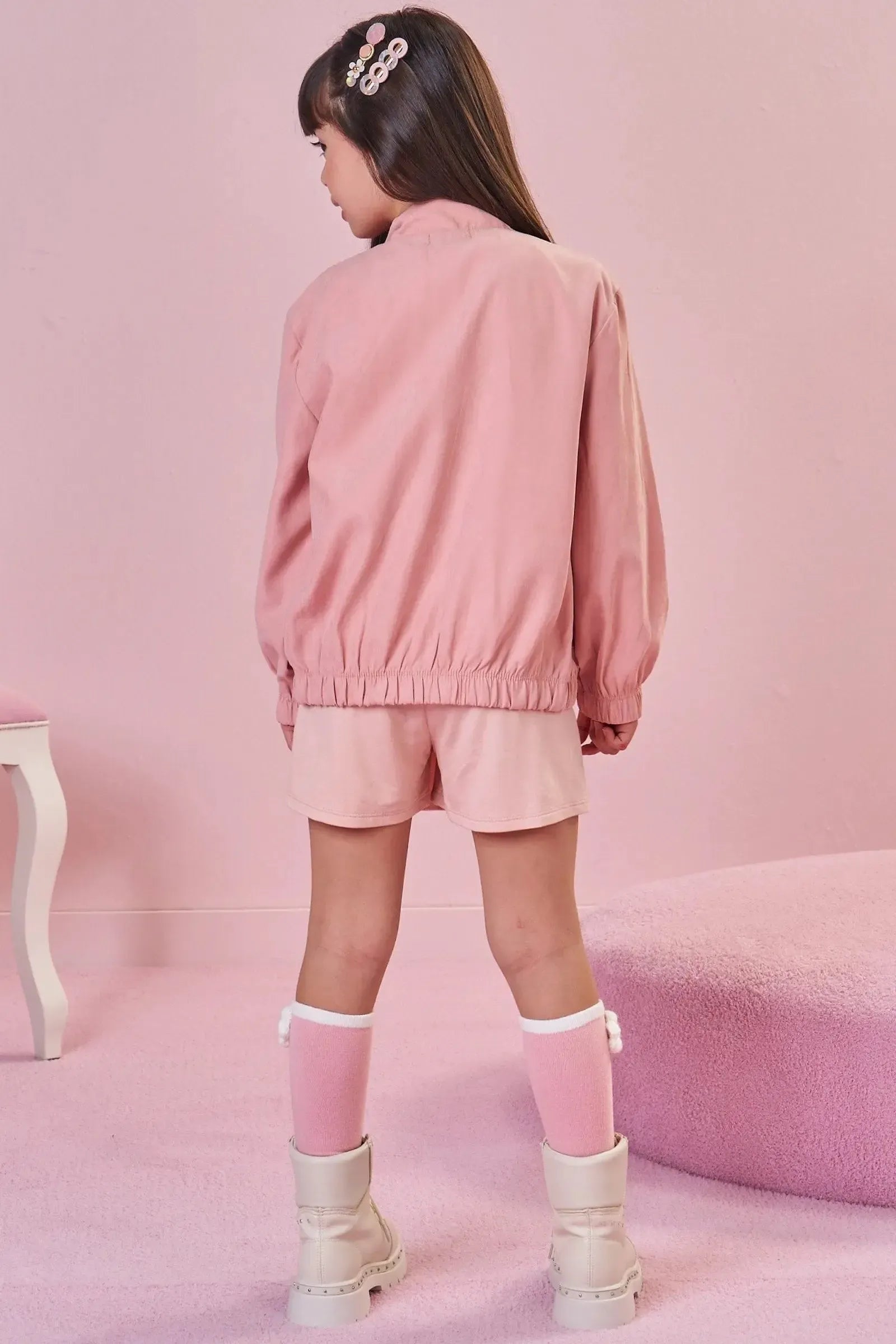 Jaqueta Corta Vento em Nylon Toque de Pêssego 91890 Infanti Infantil Menina