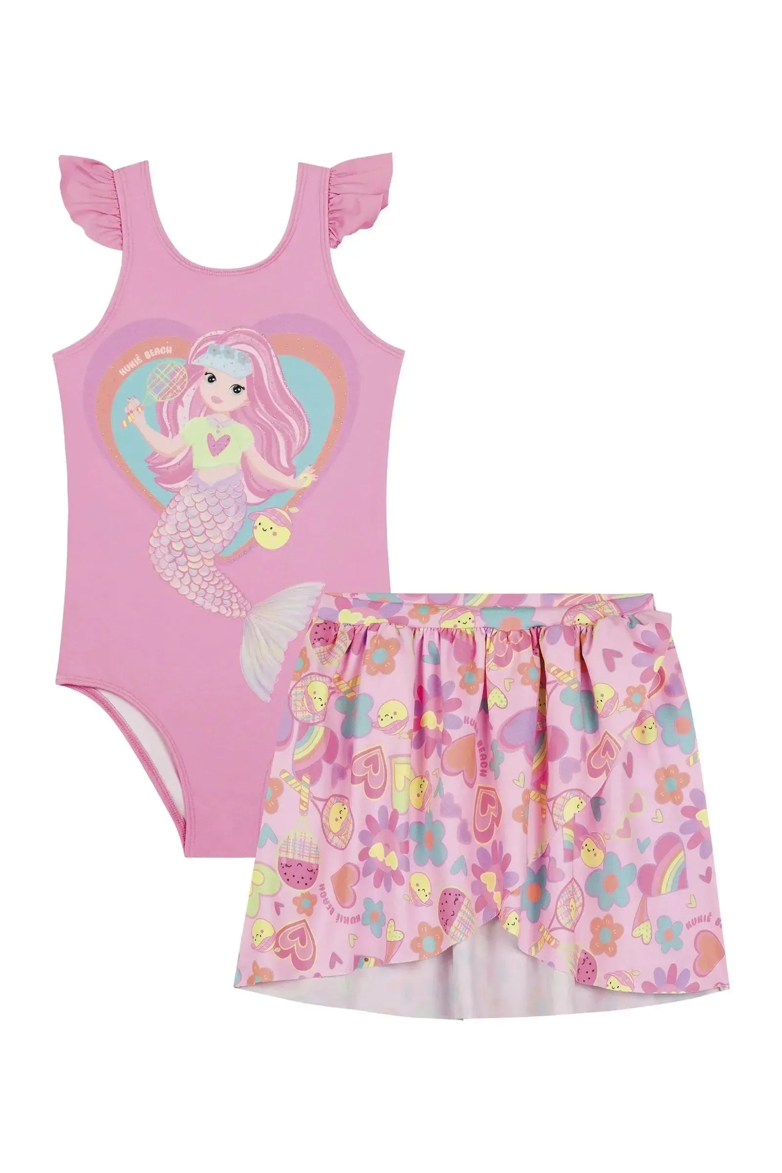 Maiô e Saída de Praia em Malha com Proteção UV50+ 87450 Kukiê Infantil Menina