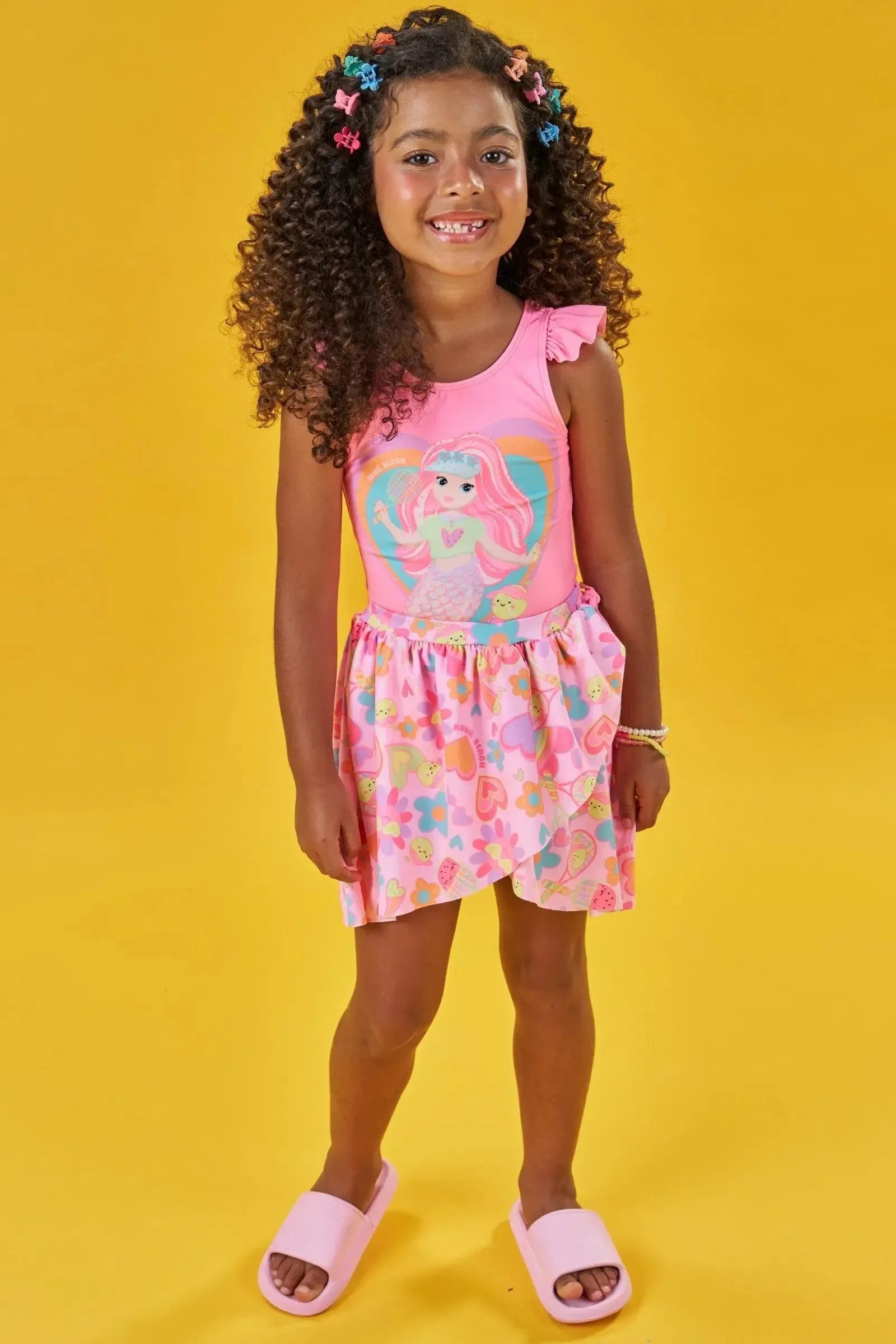 Maiô e Saída de Praia em Malha com Proteção UV50+ 87450 Kukiê Infantil Menina