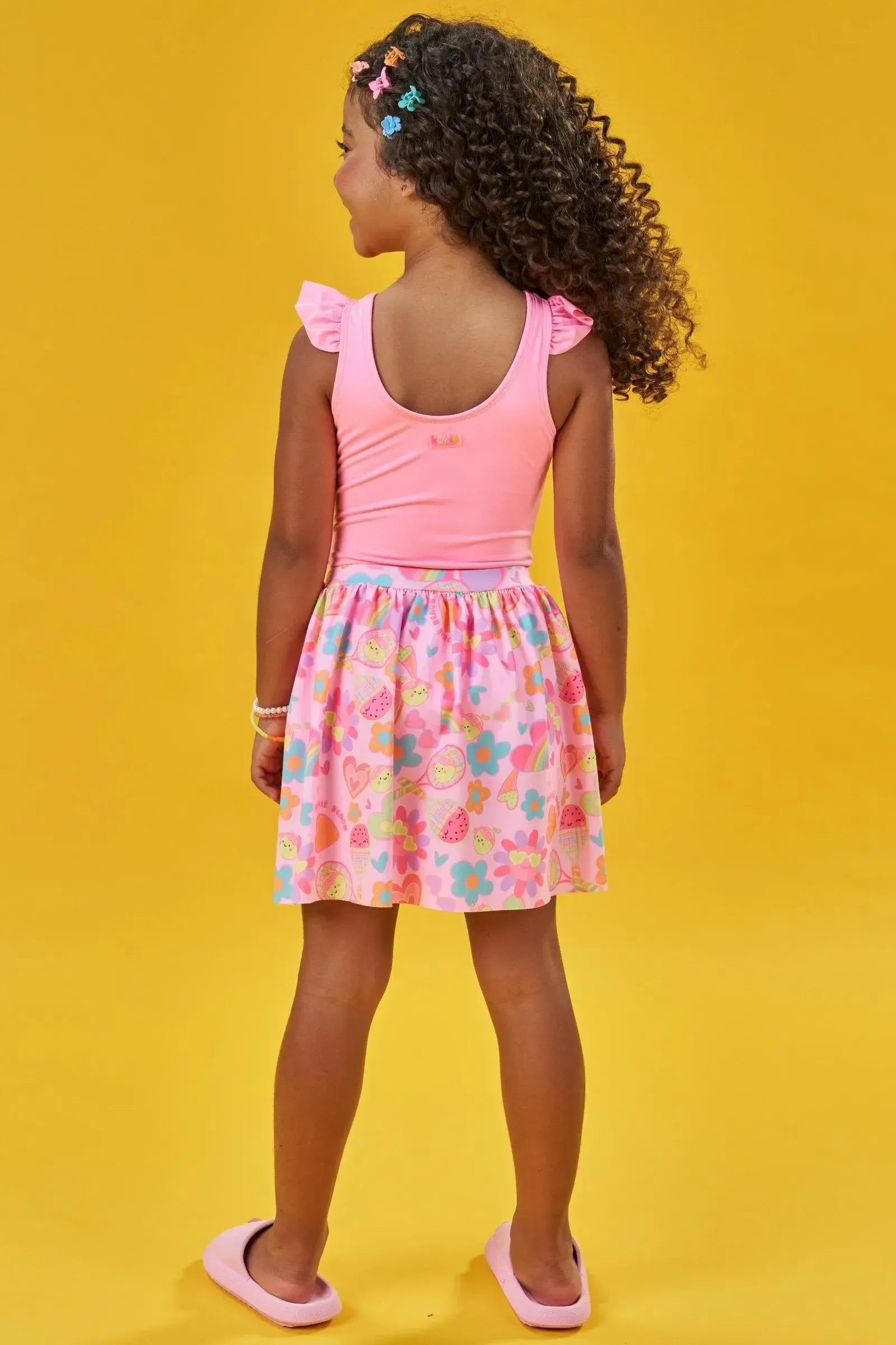 Maiô e Saída de Praia em Malha com Proteção UV50+ 87450 Kukiê Infantil Menina