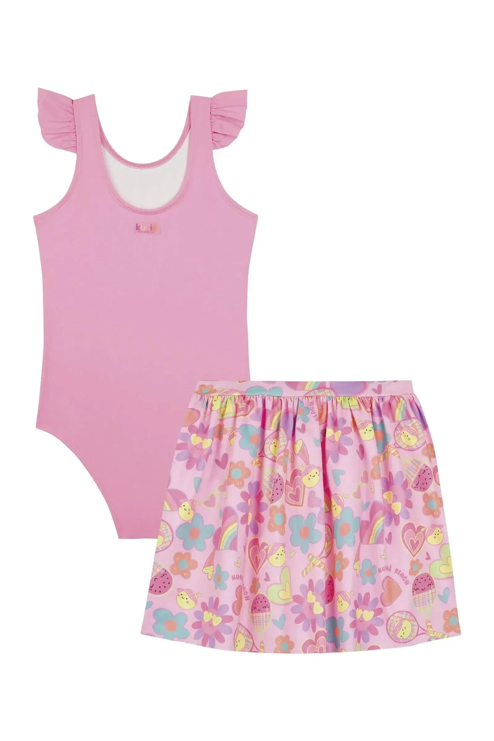 Maiô e Saída de Praia em Malha com Proteção UV50+ 87450 Kukiê Infantil Menina