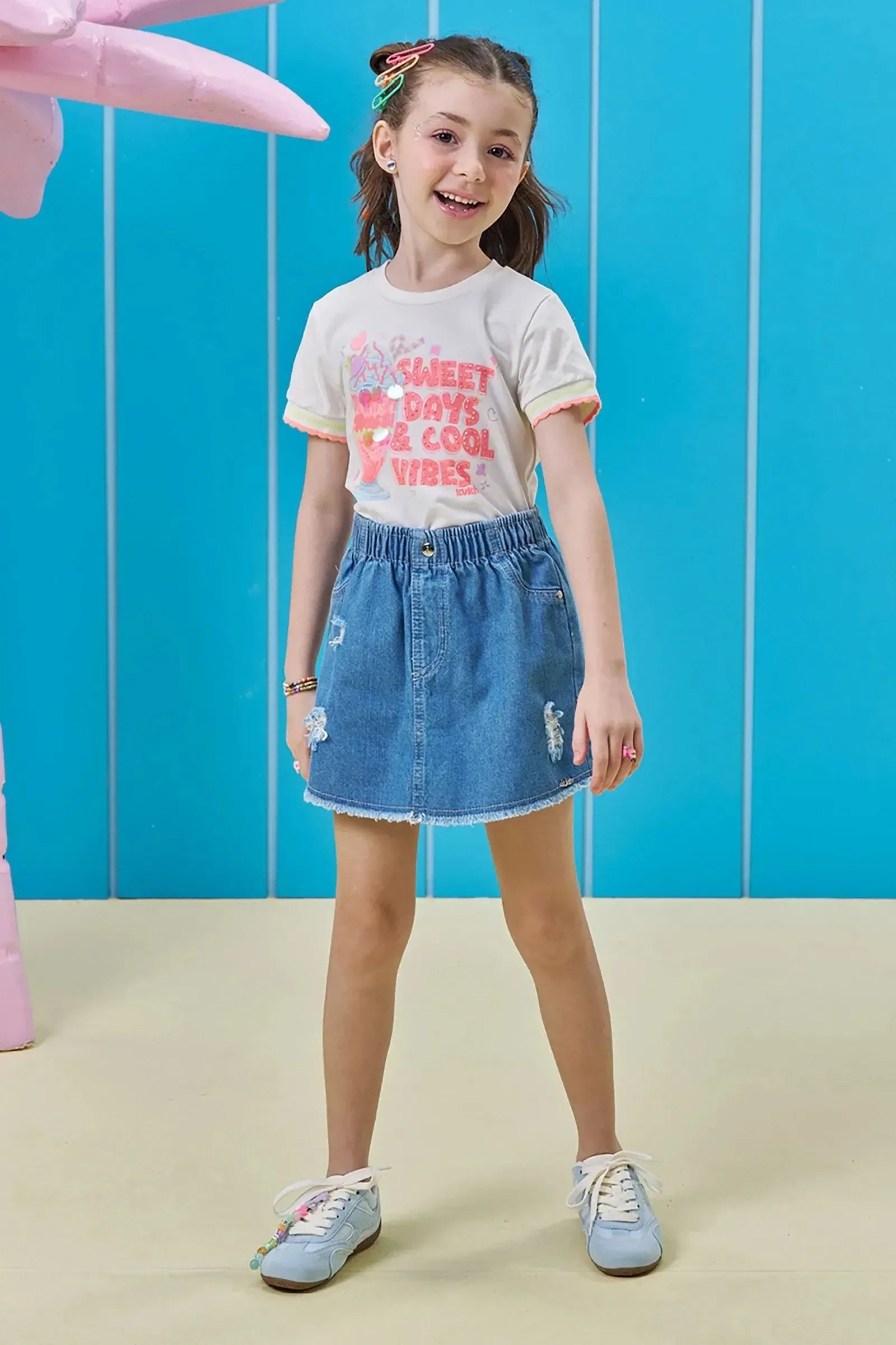 Short Saia em Jeans 94861 Kukiê Infantil Menina