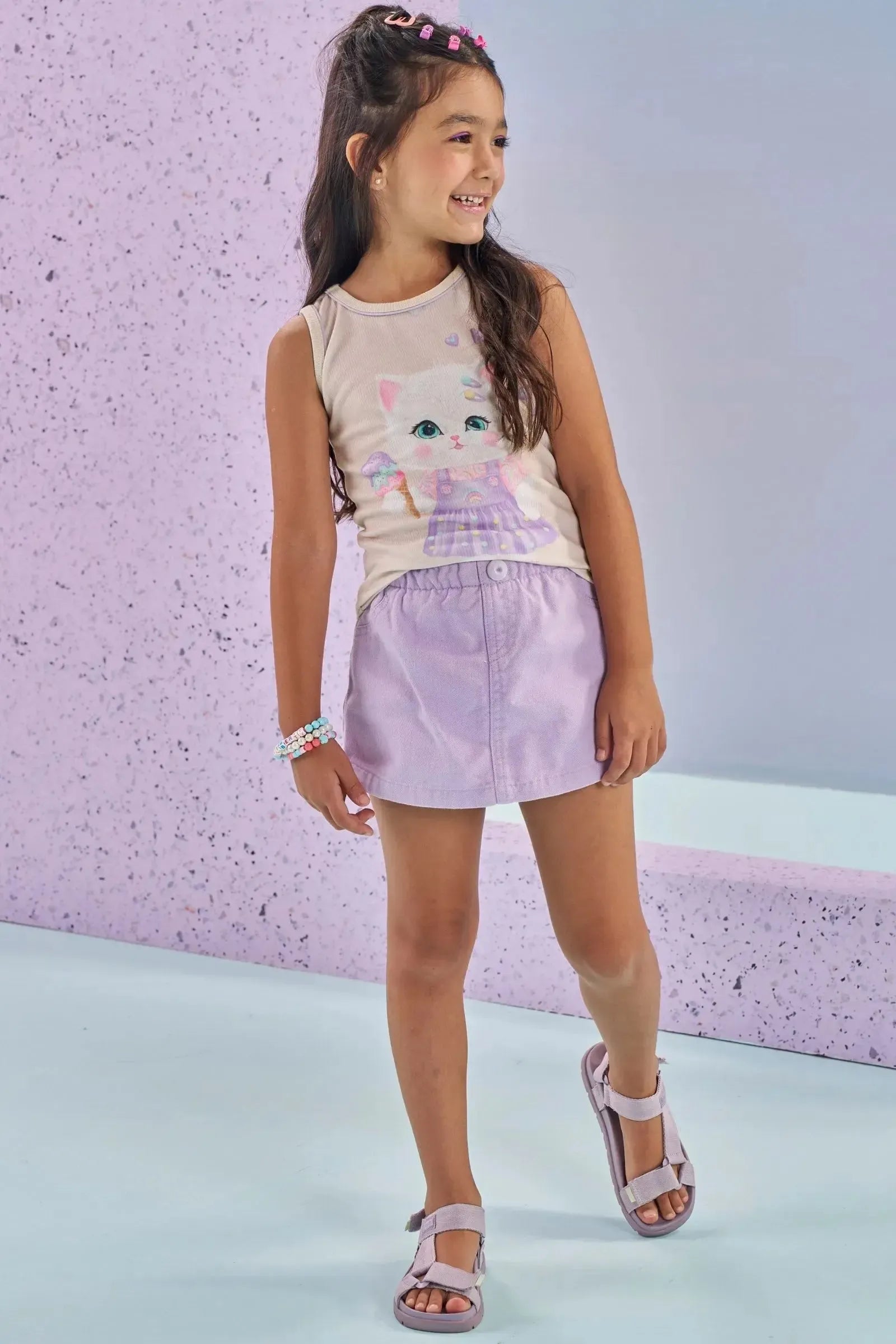 Short Saia em Sarja com Elastano 86884 Kukiê Infantil Menina