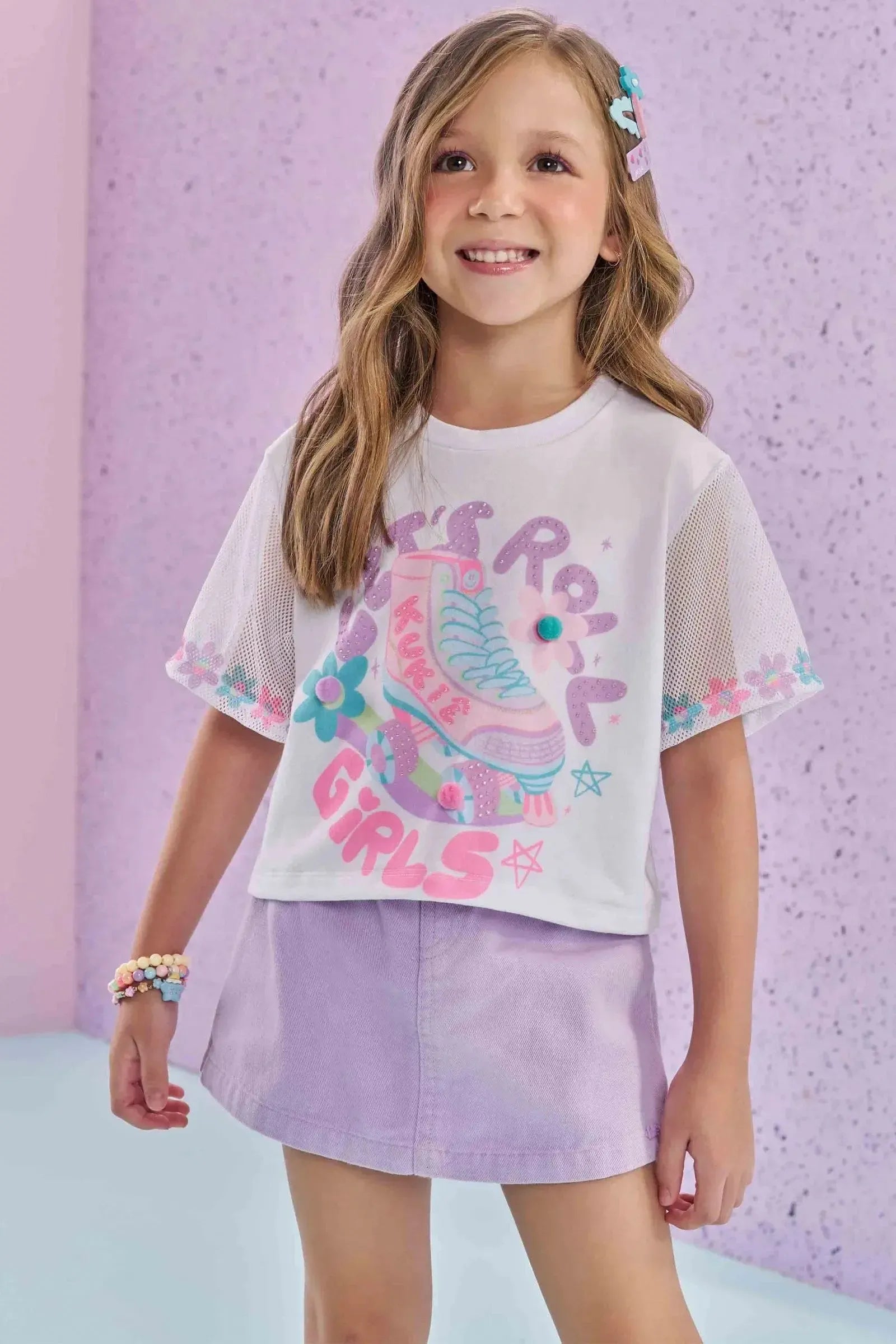 Short Saia em Sarja com Elastano 86884 Kukiê Infantil Menina