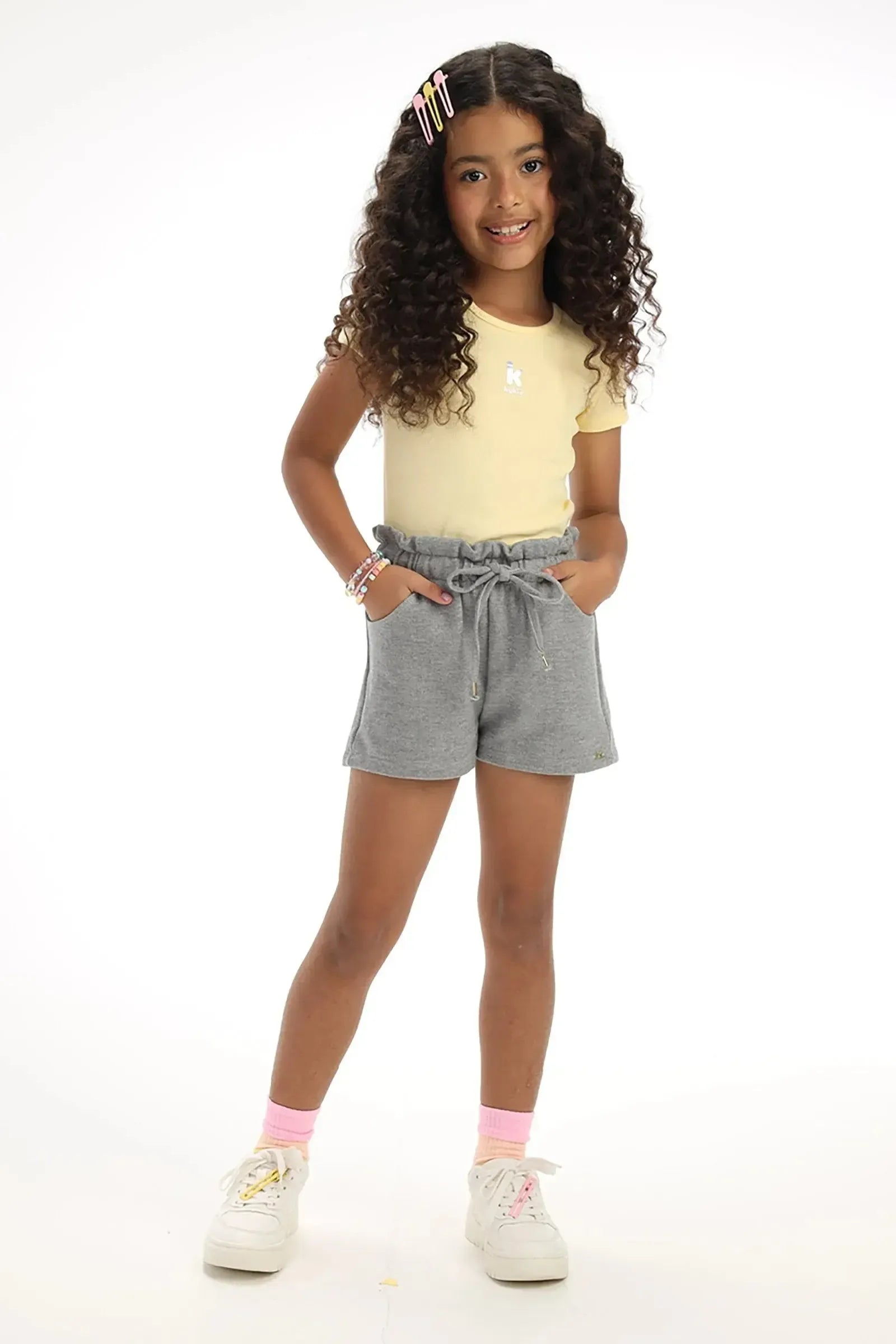 Shorts em Moletom sem Pelúcia 94350 Kukiê Infantil Menina