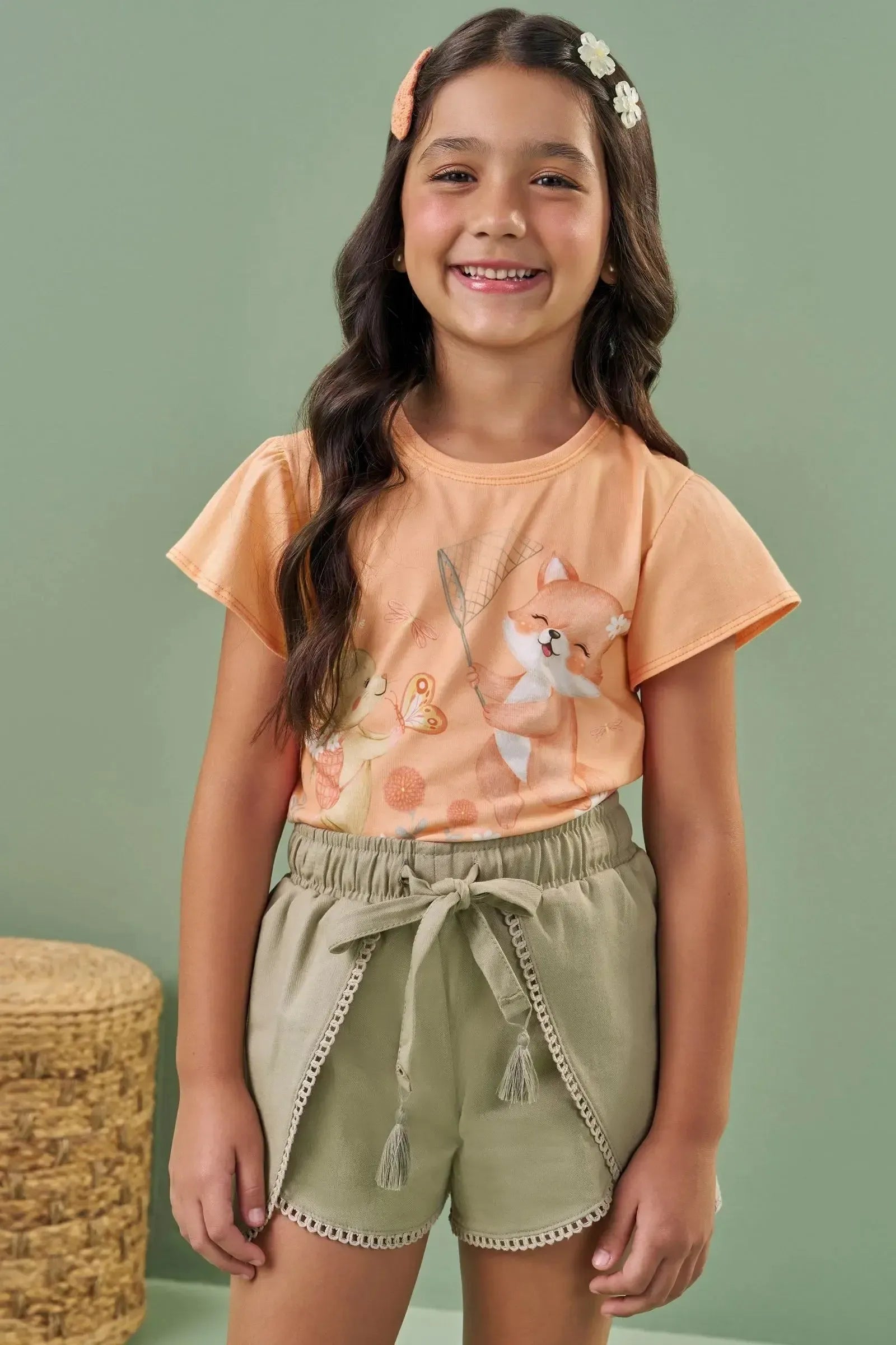 Shorts em Sarja com Elastano 88046 Kukiê Infantil Menina