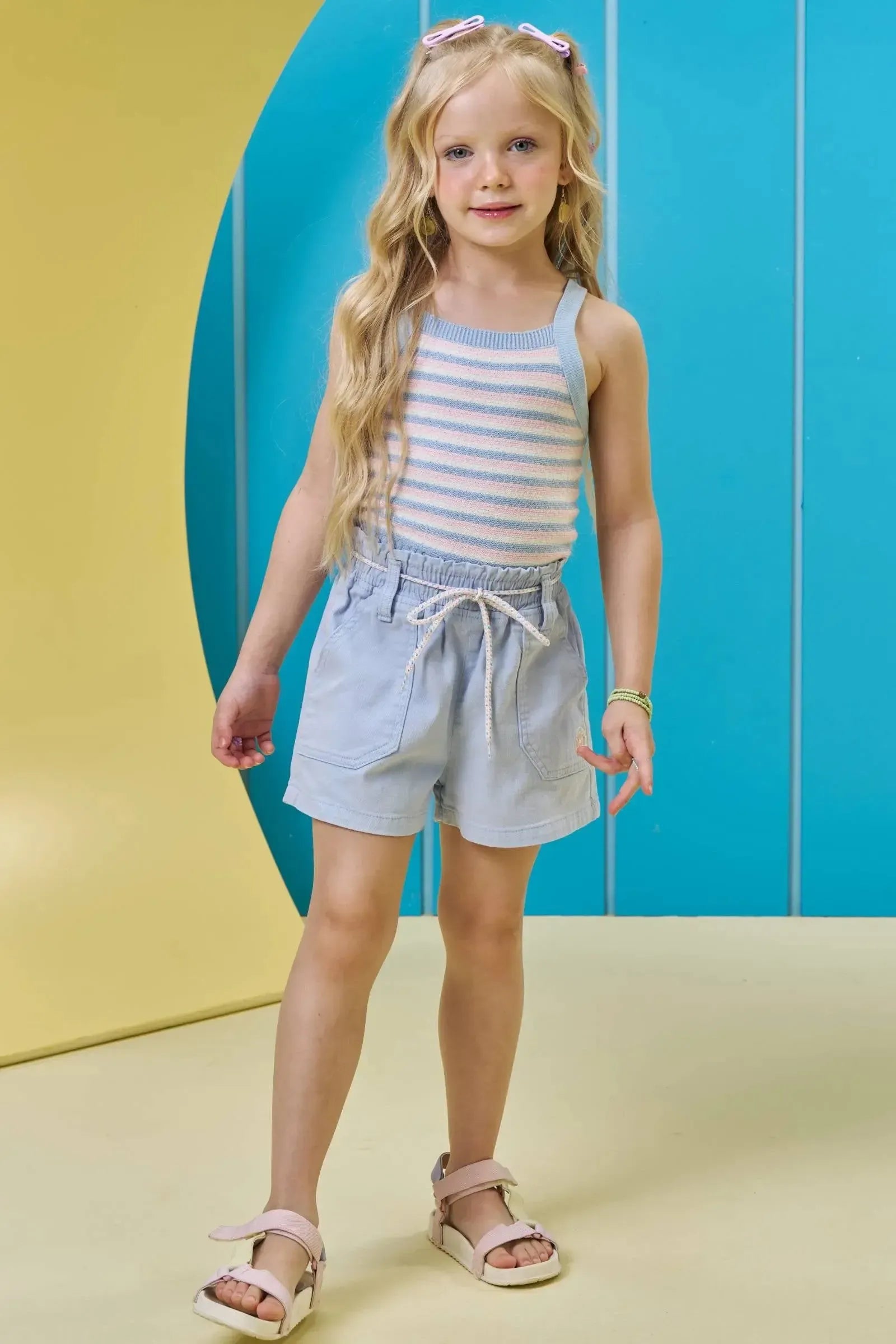 Shorts em Sarja com Elastano 94823 Kukiê Infantil Menina