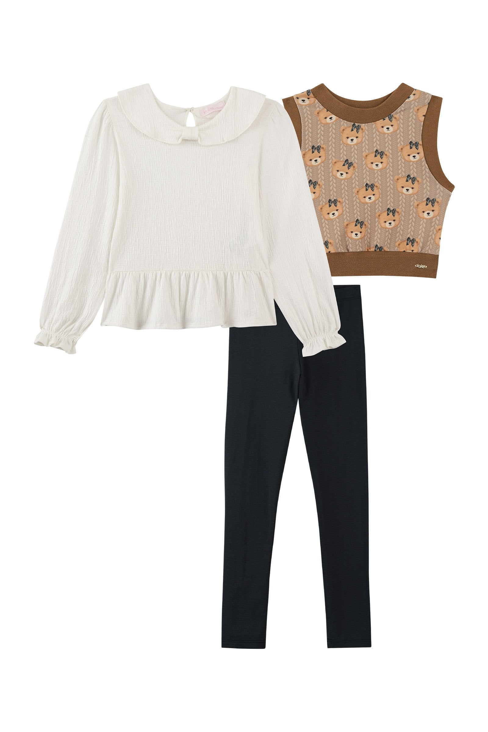 Trio de Bata em Malha Wave Calça Legging em Termoskin e Colete em Molecotton 91746 Kukiê Infantil Menina