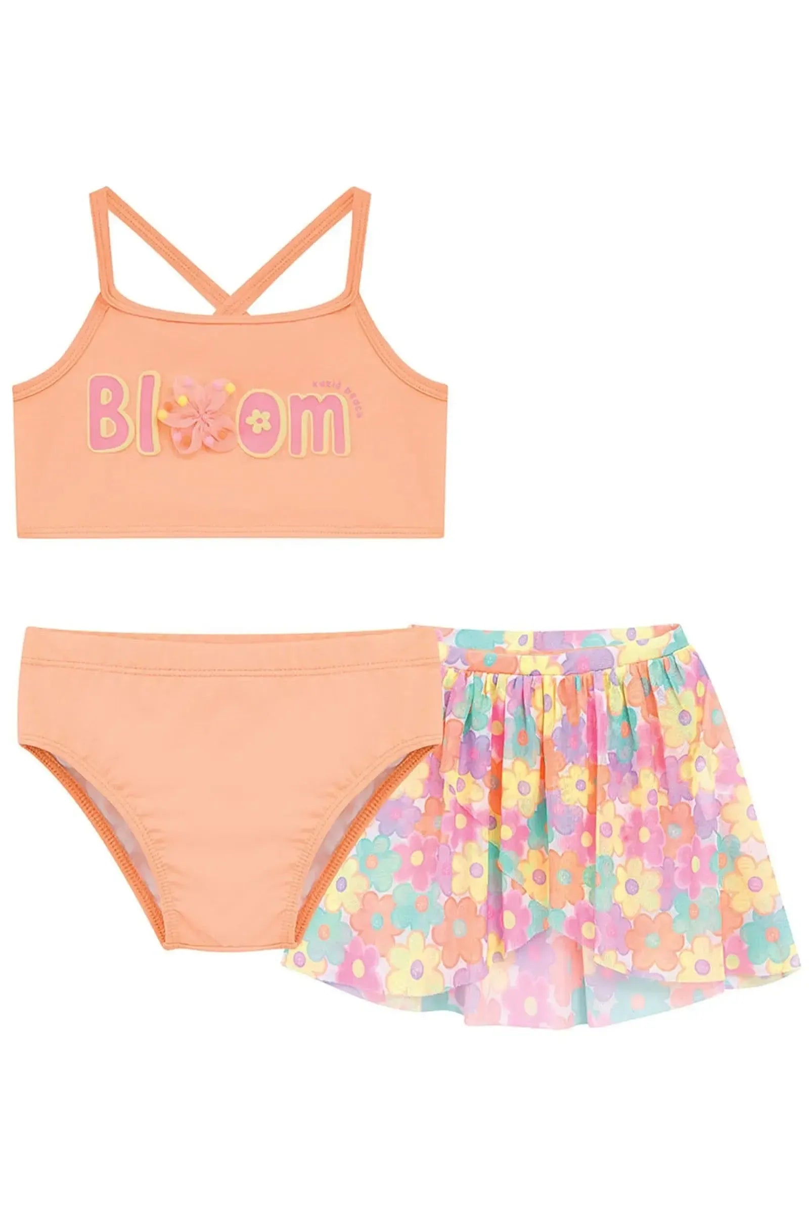 Trio de Biquíni em Malha com Proteção UV50+ e Saia em Tule com Elastano 96080 Kukiê Infantil Menina