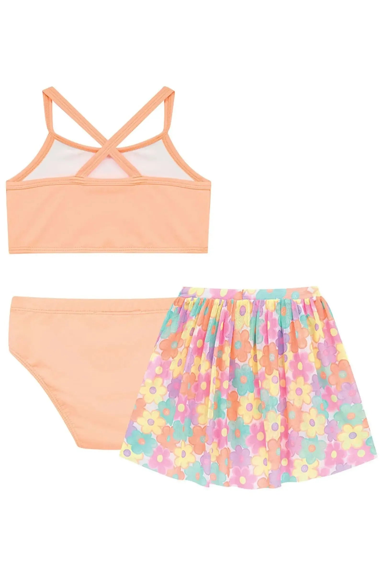 Trio de Biquíni em Malha com Proteção UV50+ e Saia em Tule com Elastano 96080 Kukiê Infantil Menina