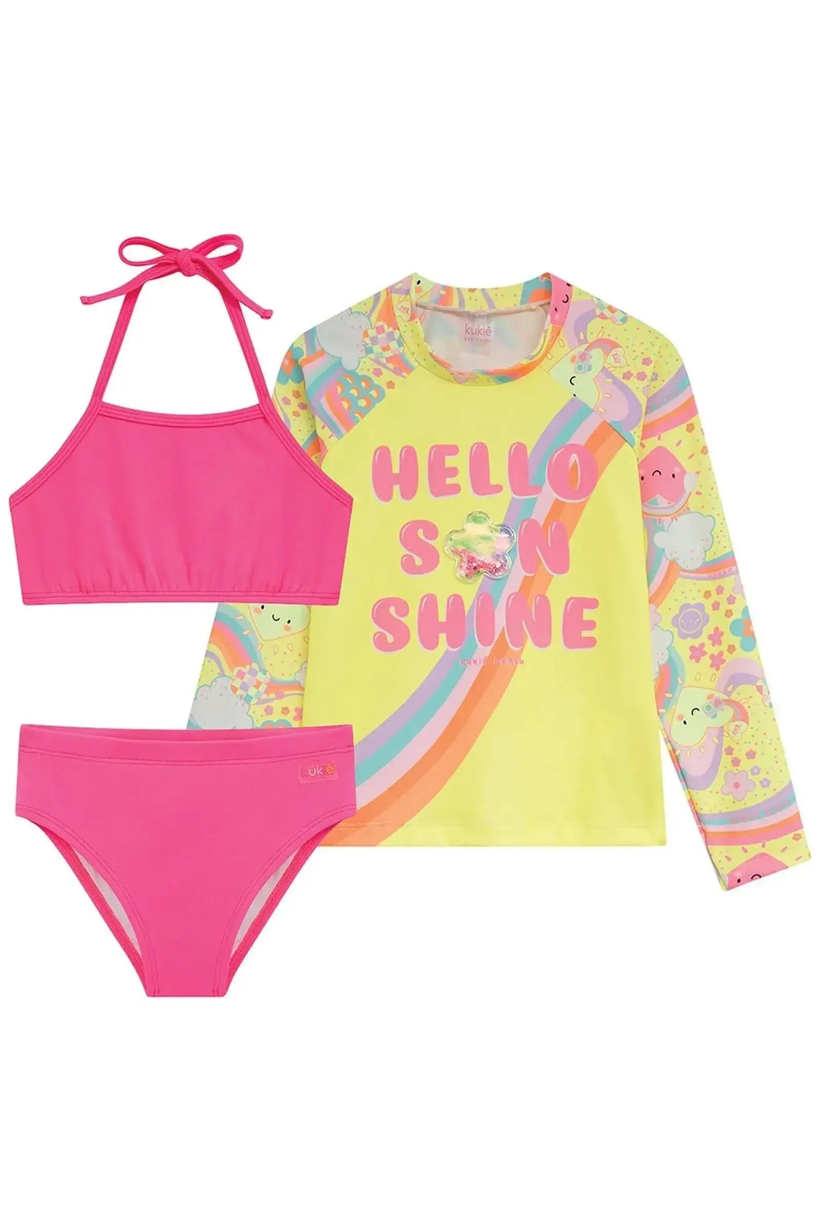 Trio de Biquíni em Malha Poliamida e Blusa em Malha com Proteção UV50+ 96089 Kukiê Infantil Menina
