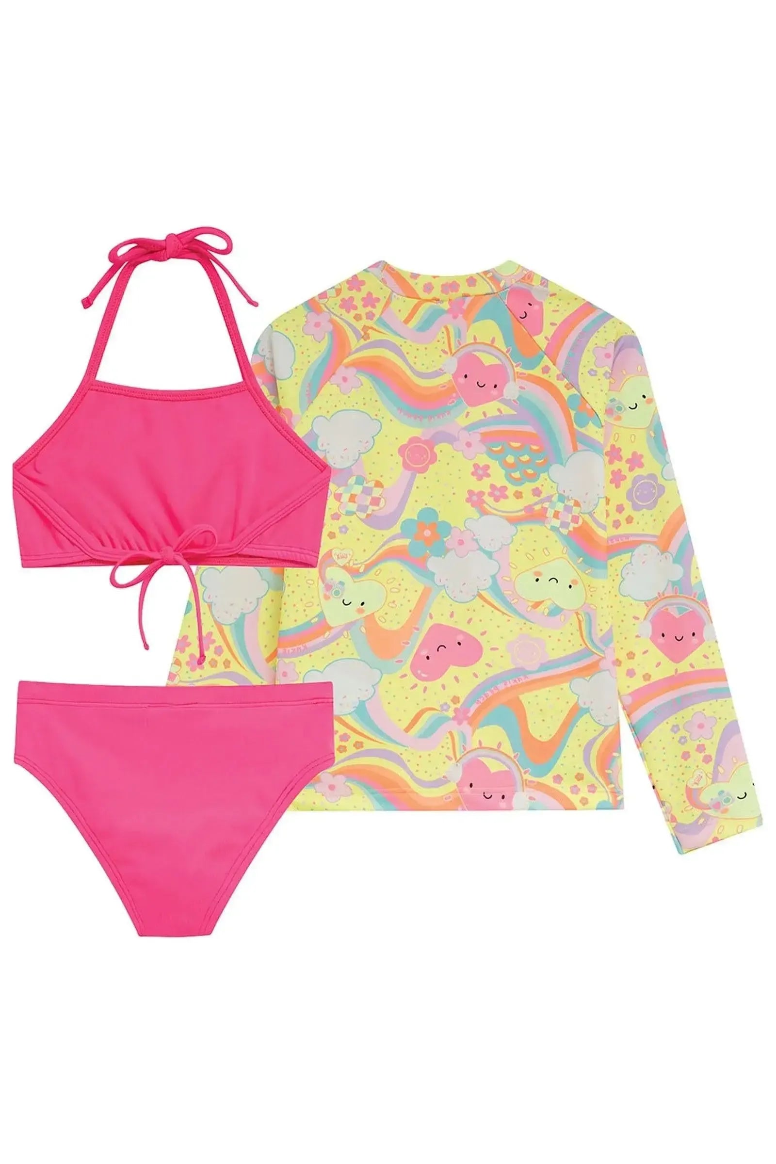 Trio de Biquíni em Malha Poliamida e Blusa em Malha com Proteção UV50+ 96089 Kukiê Infantil Menina