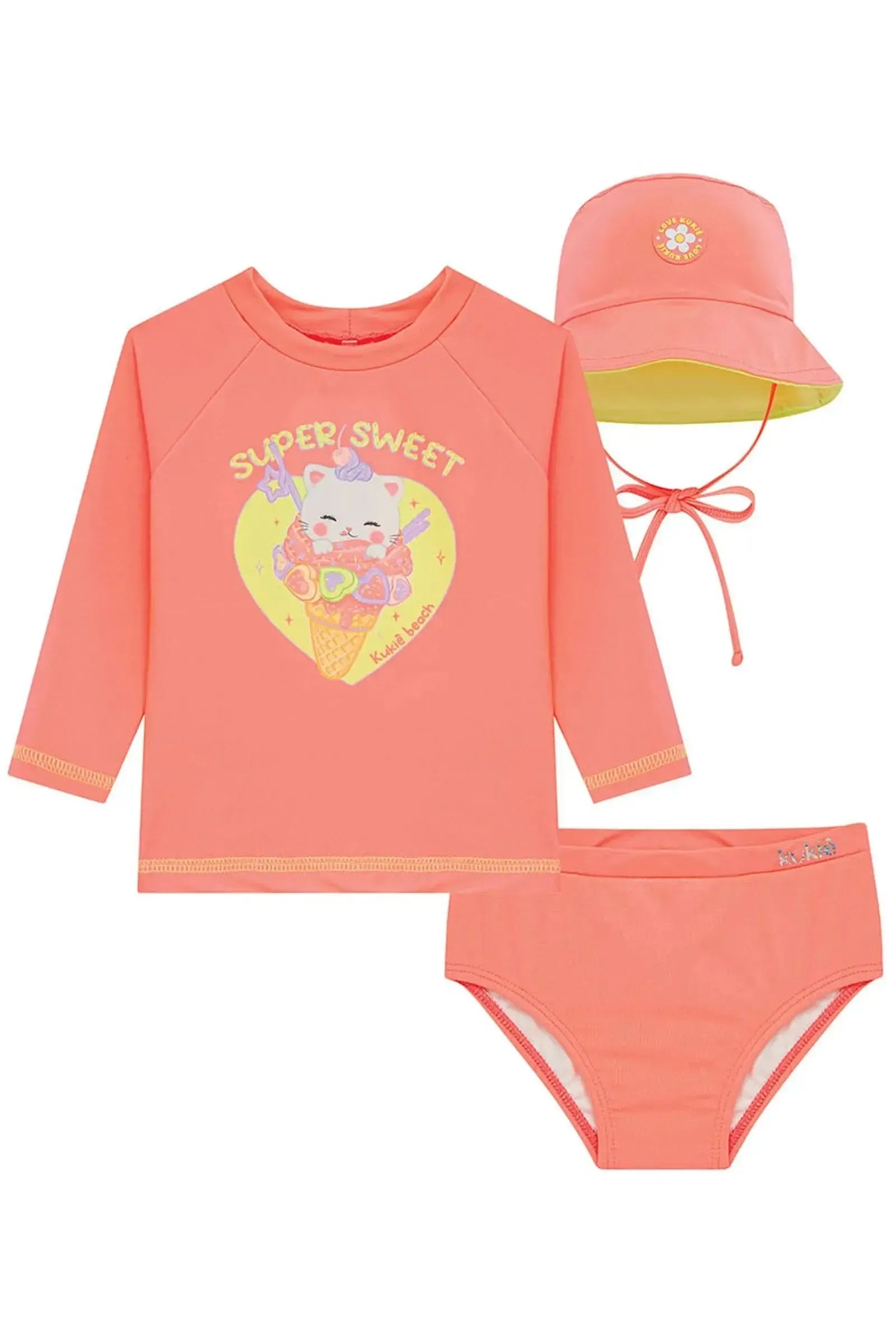 Trio de Blusa Calcinha e Chapéu com Proteção UV50+ 96252 Kukiê Bebê Menina