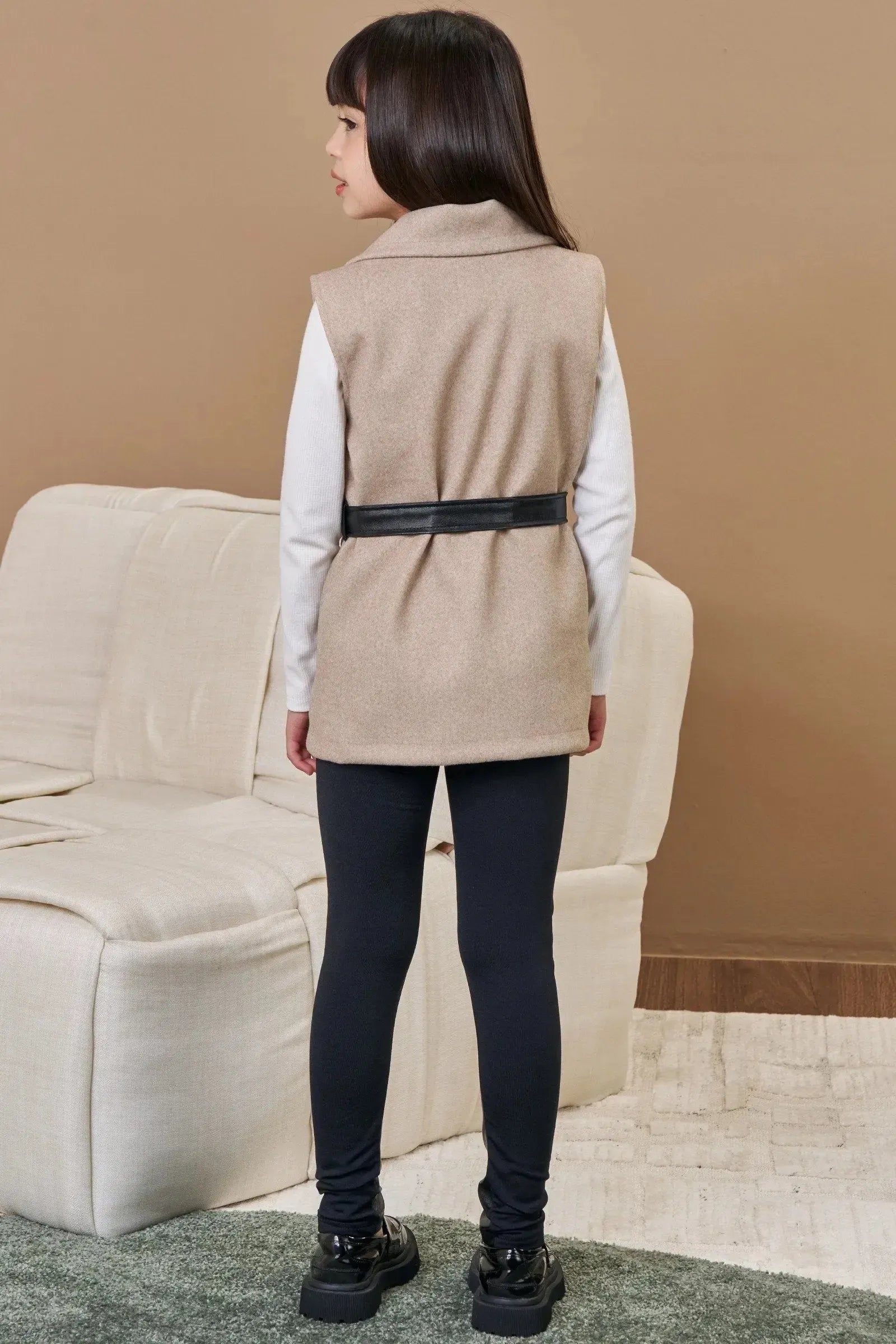Trio de Blusa em Canelado Liz Calça Legging em Couro Sintético e Termoskin e Colete em Lã 90746 Infanti Infantil Menina