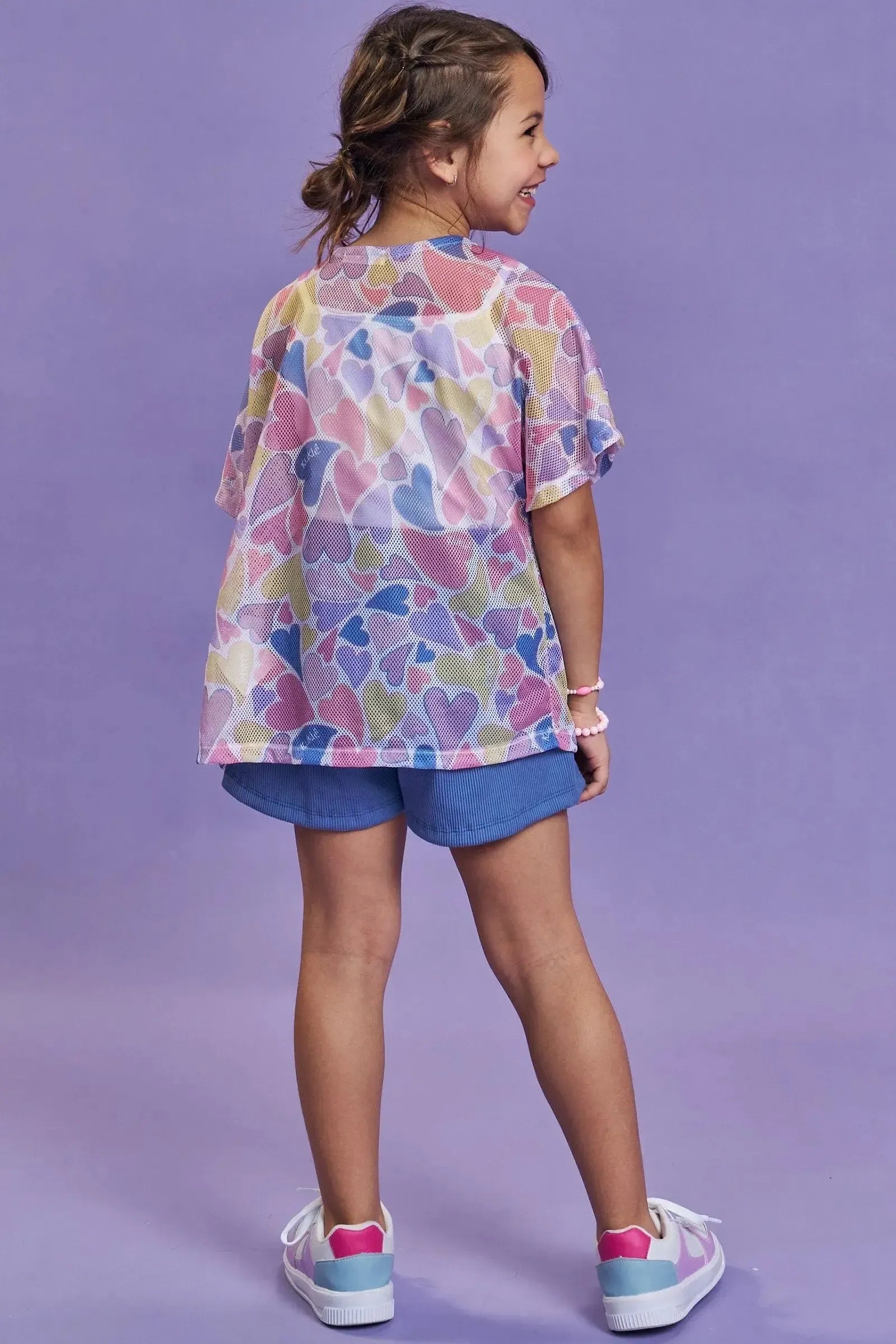 Trio de Blusa em Meia Malha Shorts em Soft Line e Kimono em Tela Fashion 93132 Kukiê Infantil Menina