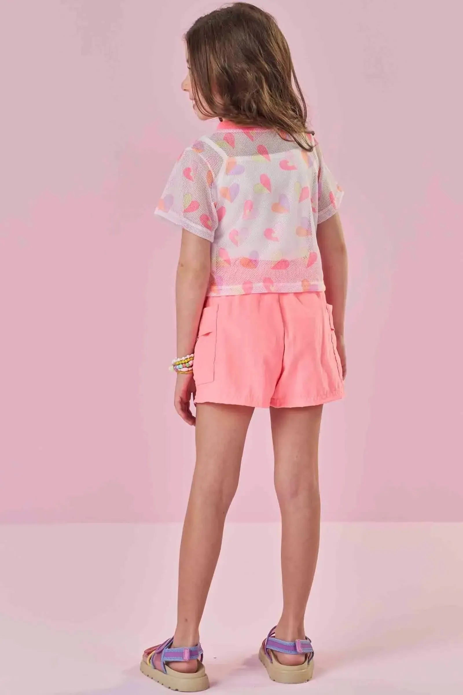 Trio de Top em Canelado Blusa Boxy em Tela Fashion e Shorts em Cupro 88067 Kukiê Infantil Menina