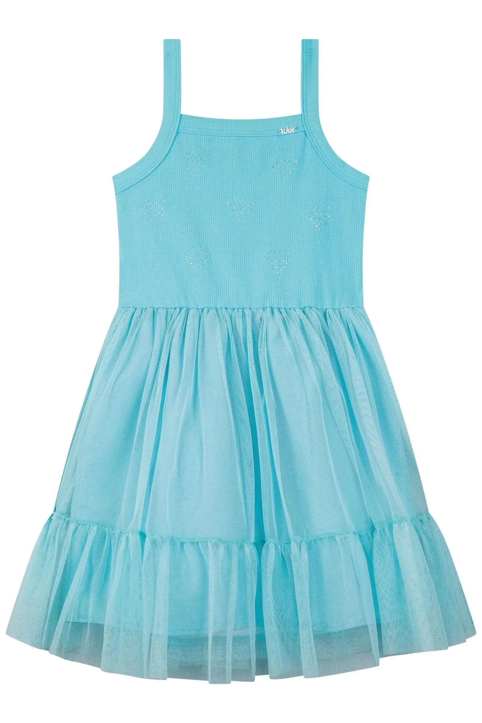 Vestido em Canelado e Tule com Elastano 87318 Kukiê Infantil Menina