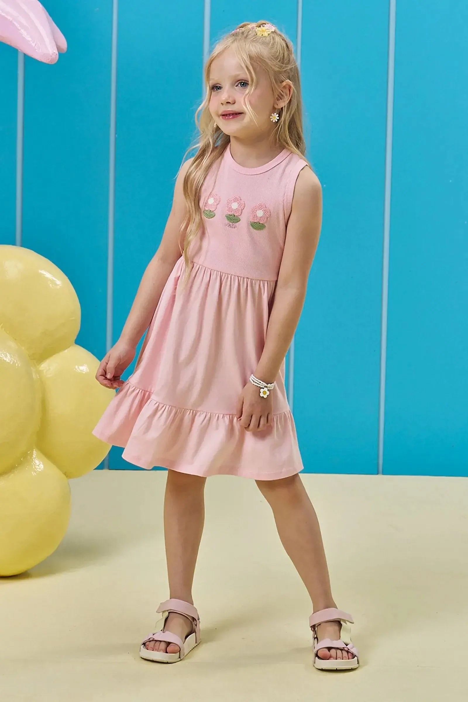 Vestido em Canelado Liz e Meia Malha 95084 Kukiê Infantil Menina