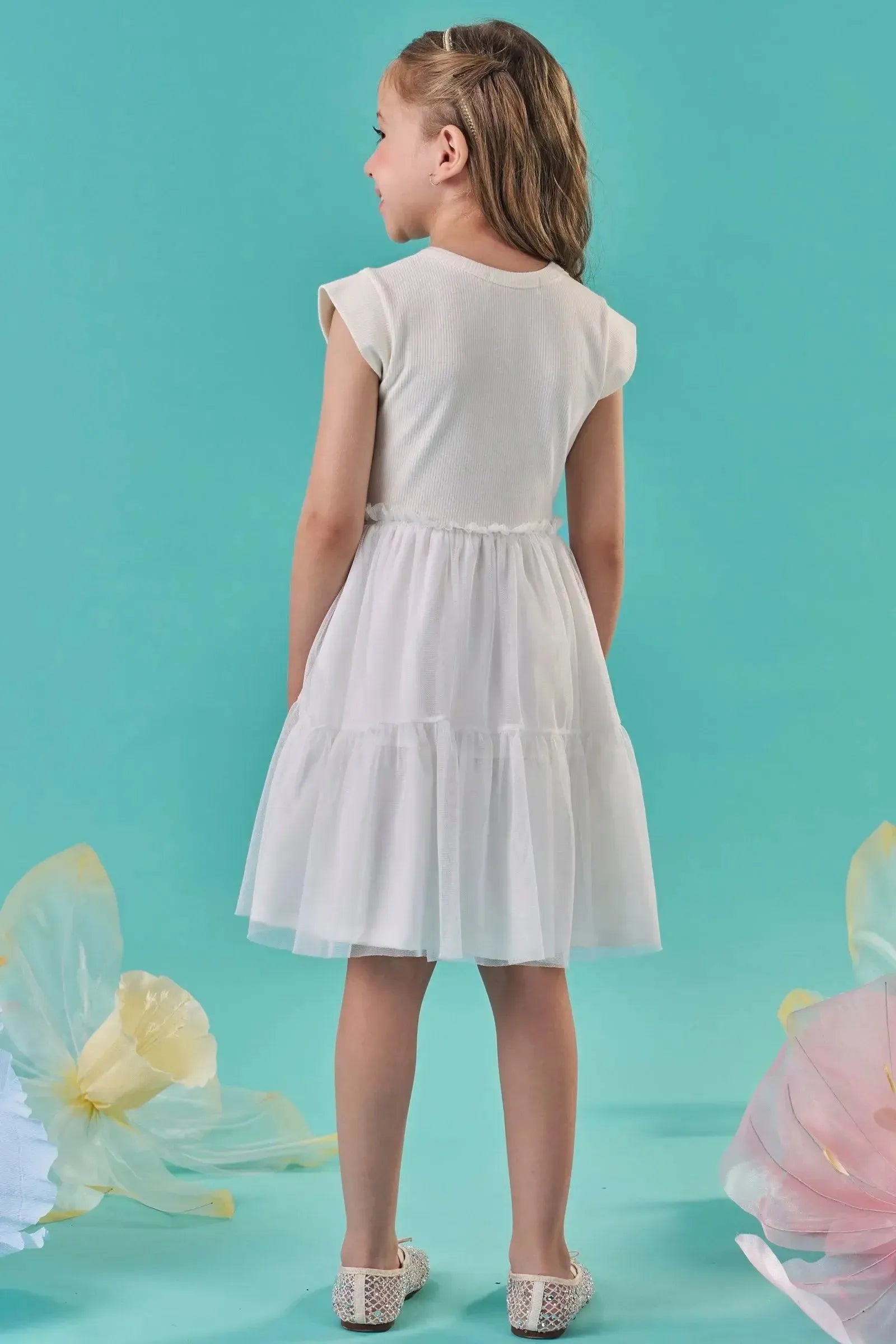Vestido em Canelado Liz e Tule com Elastano 86994 Kukiê Infantil Menina