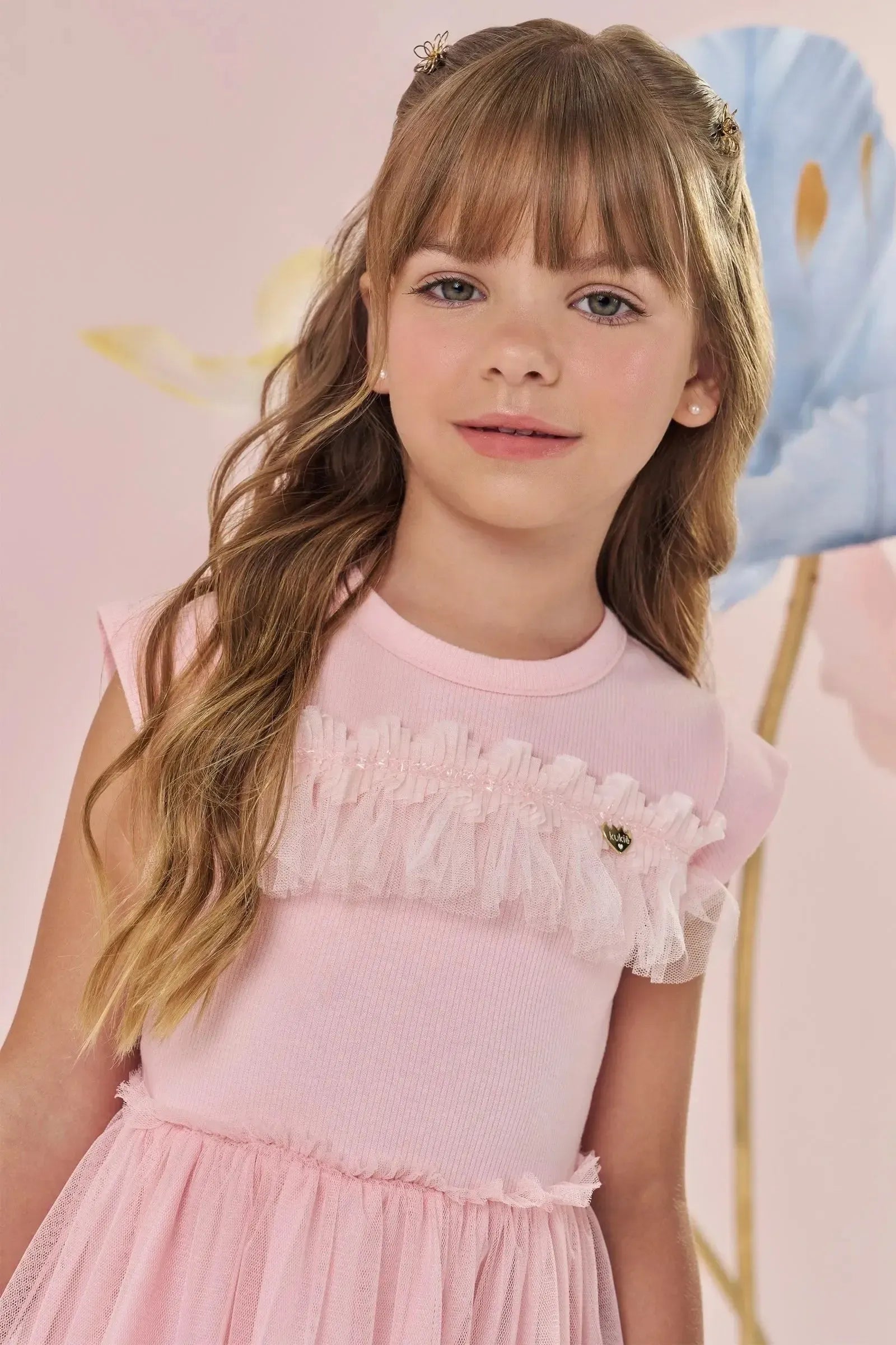 Vestido em Canelado Liz e Tule com Elastano 86994 Kukiê Infantil Menina